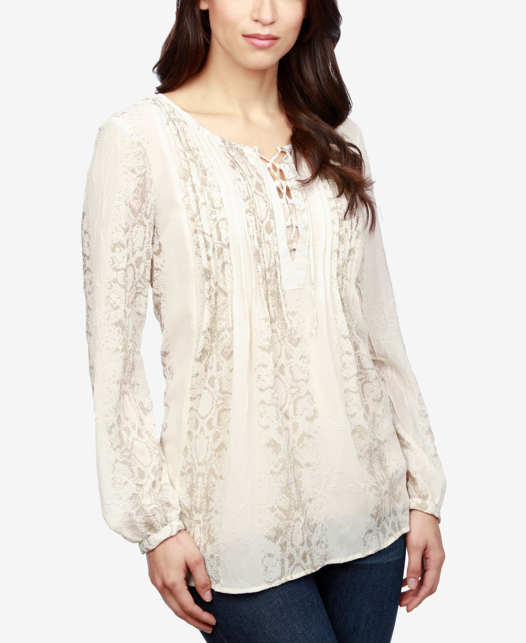 Lucky Brand Pintucked Lace Up Top