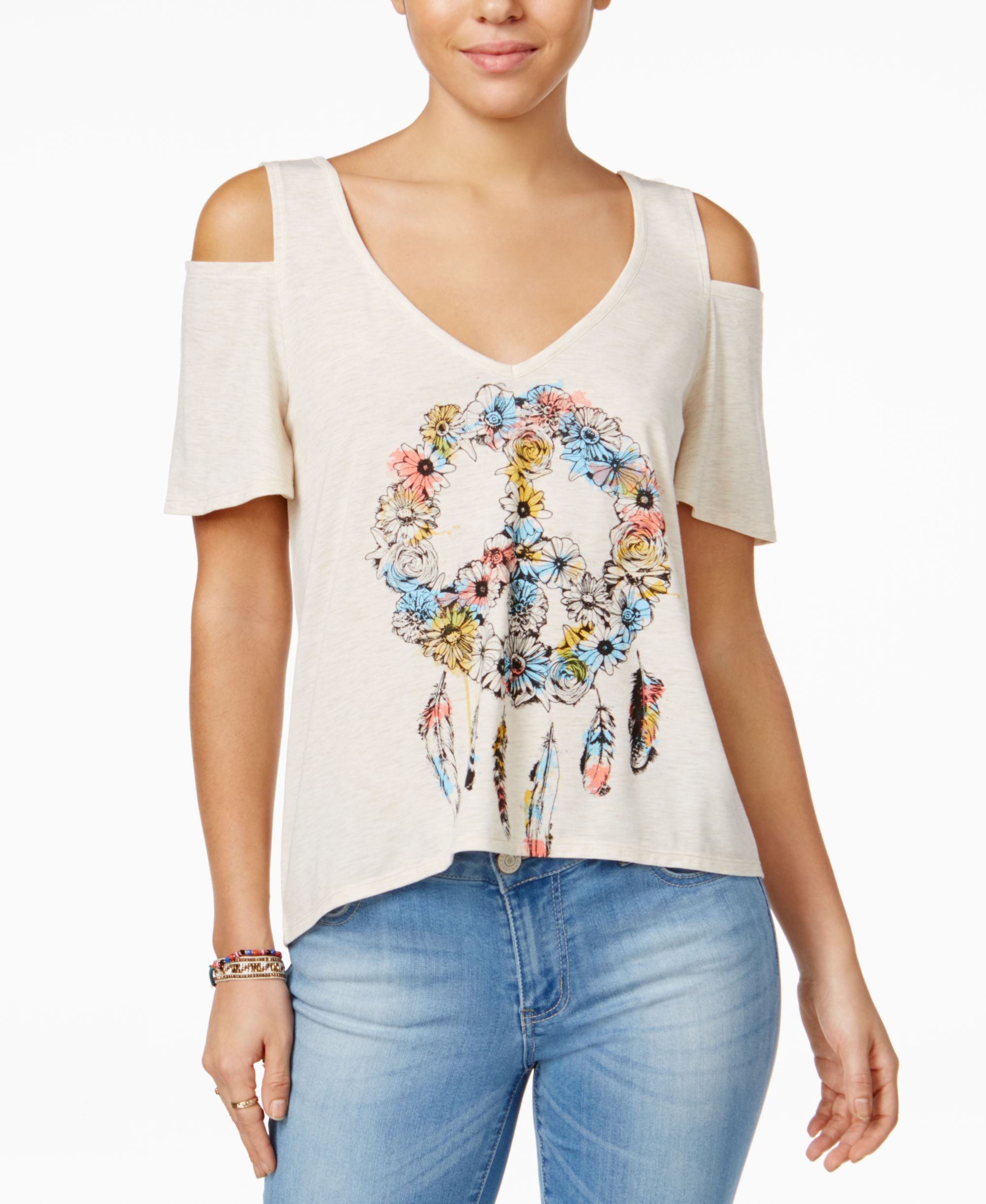 Self E Juniors Cold Shoulder Graphic T-Shirt
