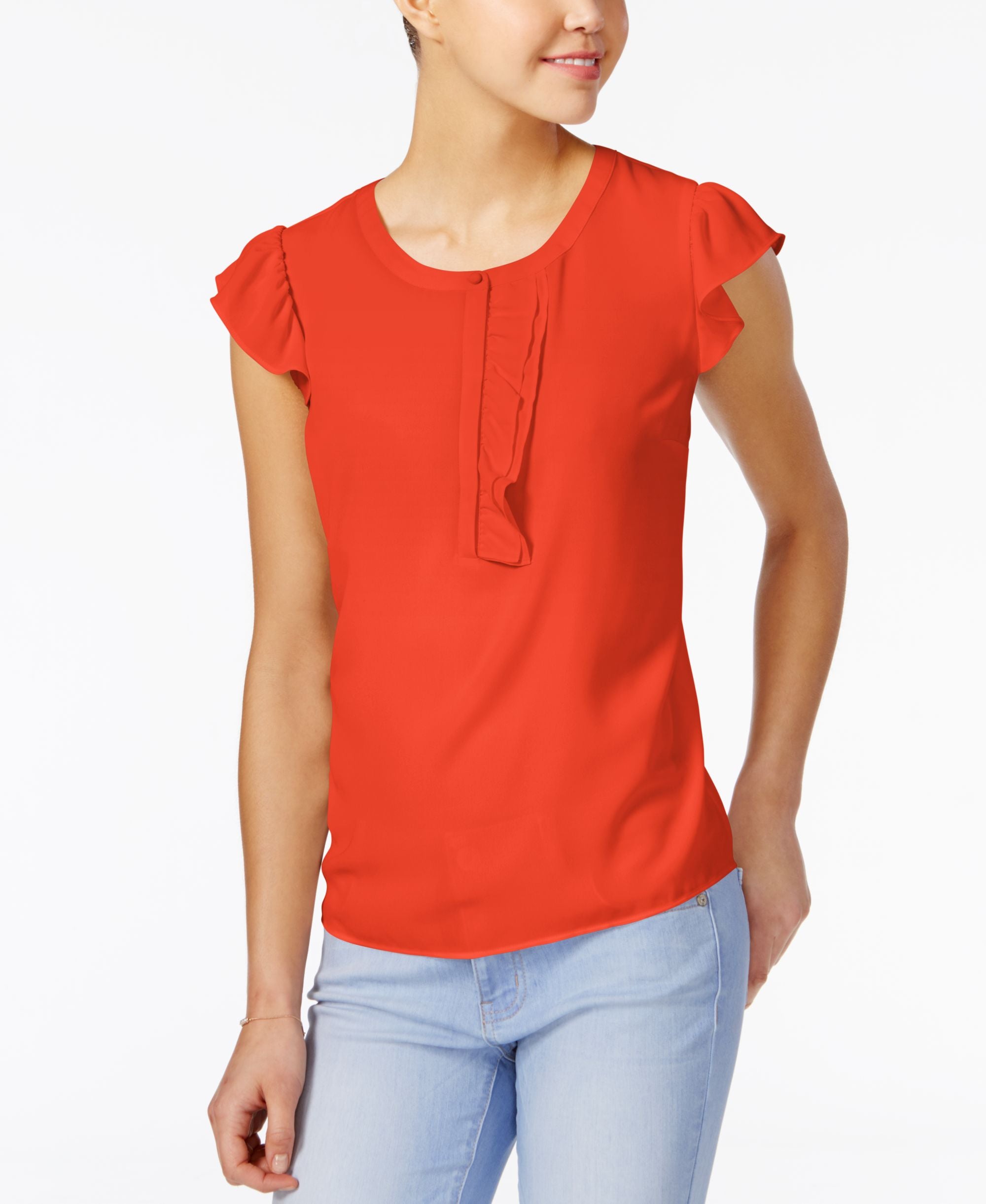 Maison Jules Crew Neck Ruffle Detail Top