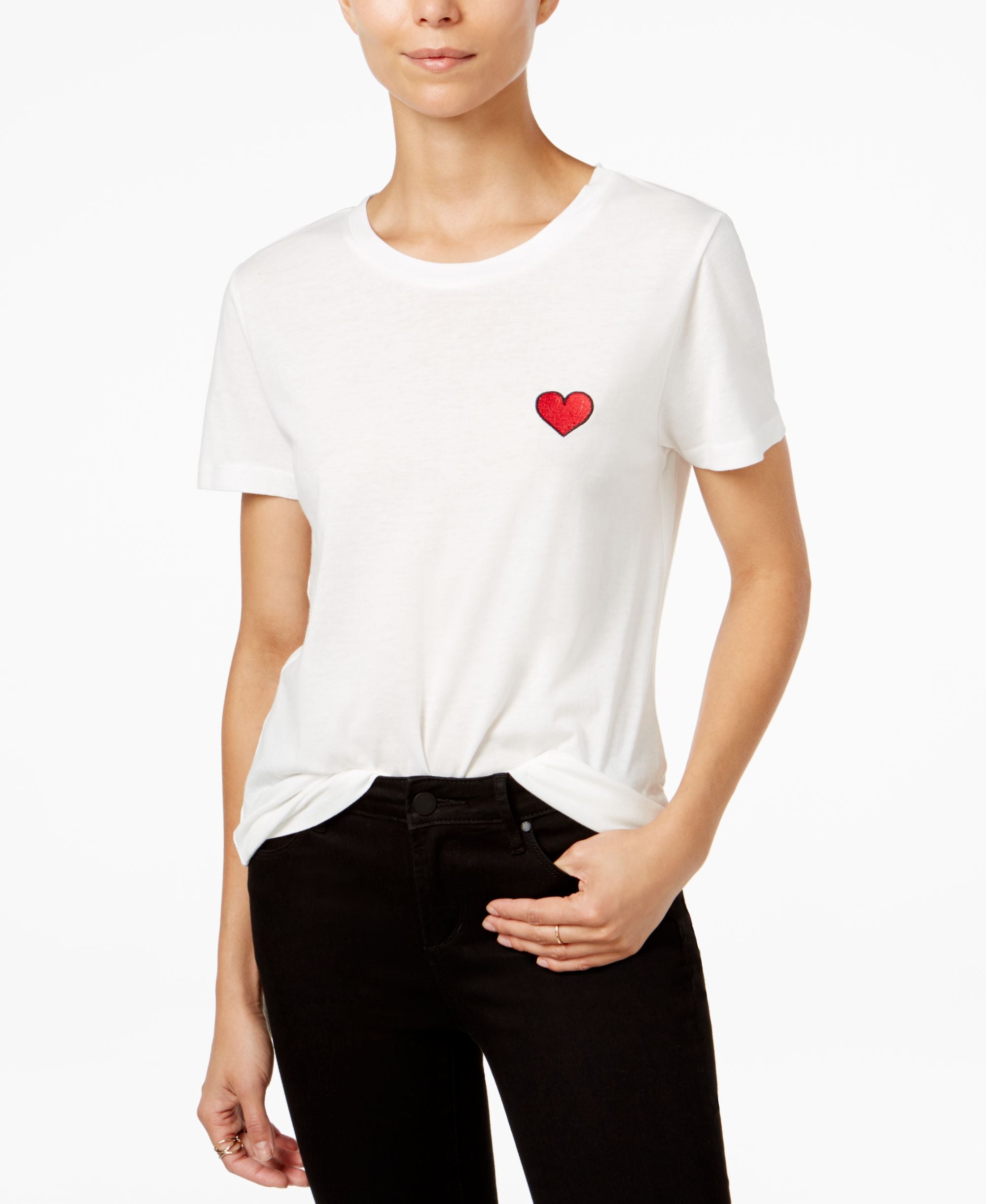 Carbon Copy Cotton Heart Embroidered T-Shirt