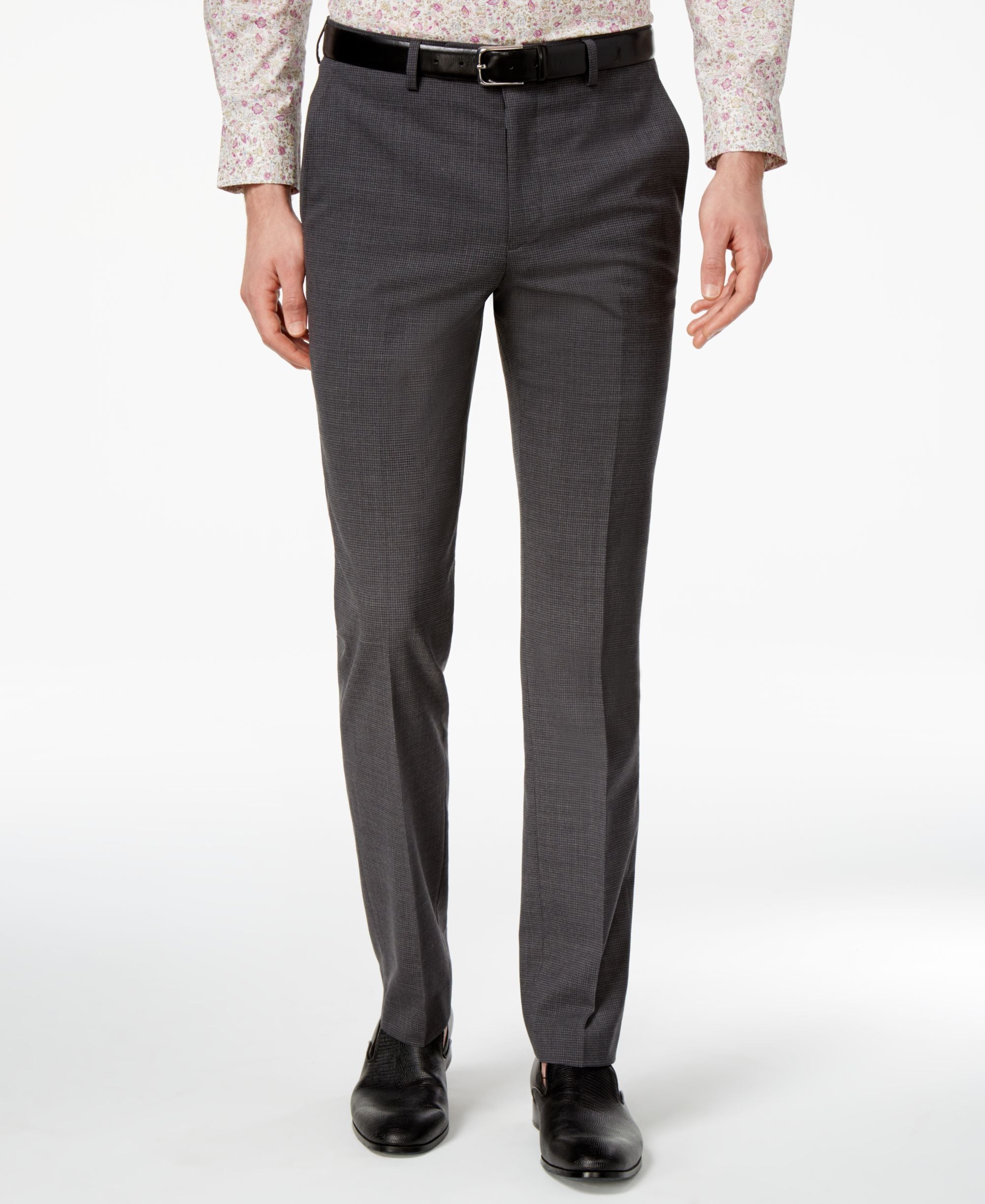 Bar III Mens Skinny Fit Gray Black Mini Grid Suit Pants