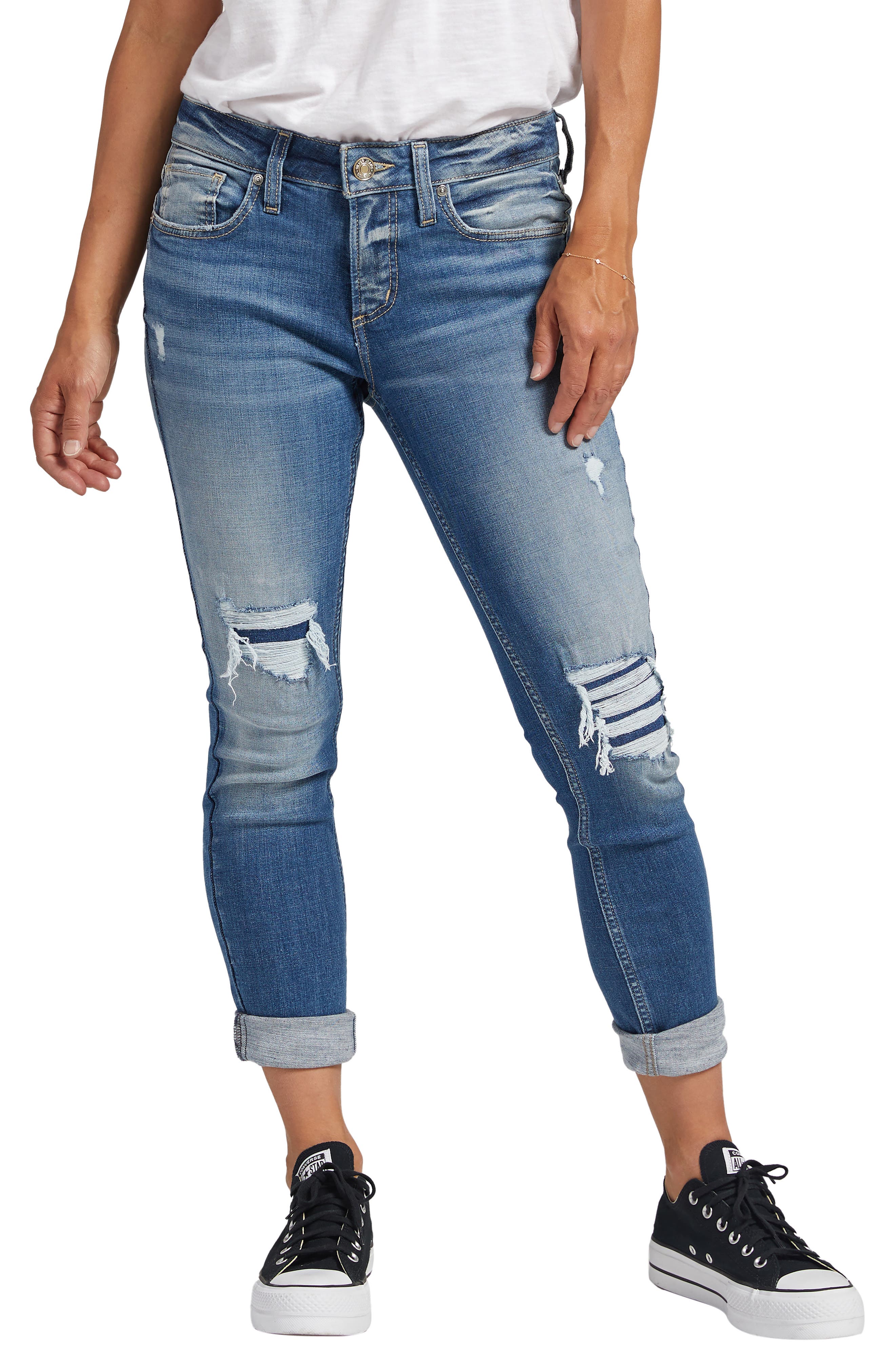 Silver Jeans Co. Women s Girlfriend Mid Rise Slim Leg Jeans Indigo 29x29