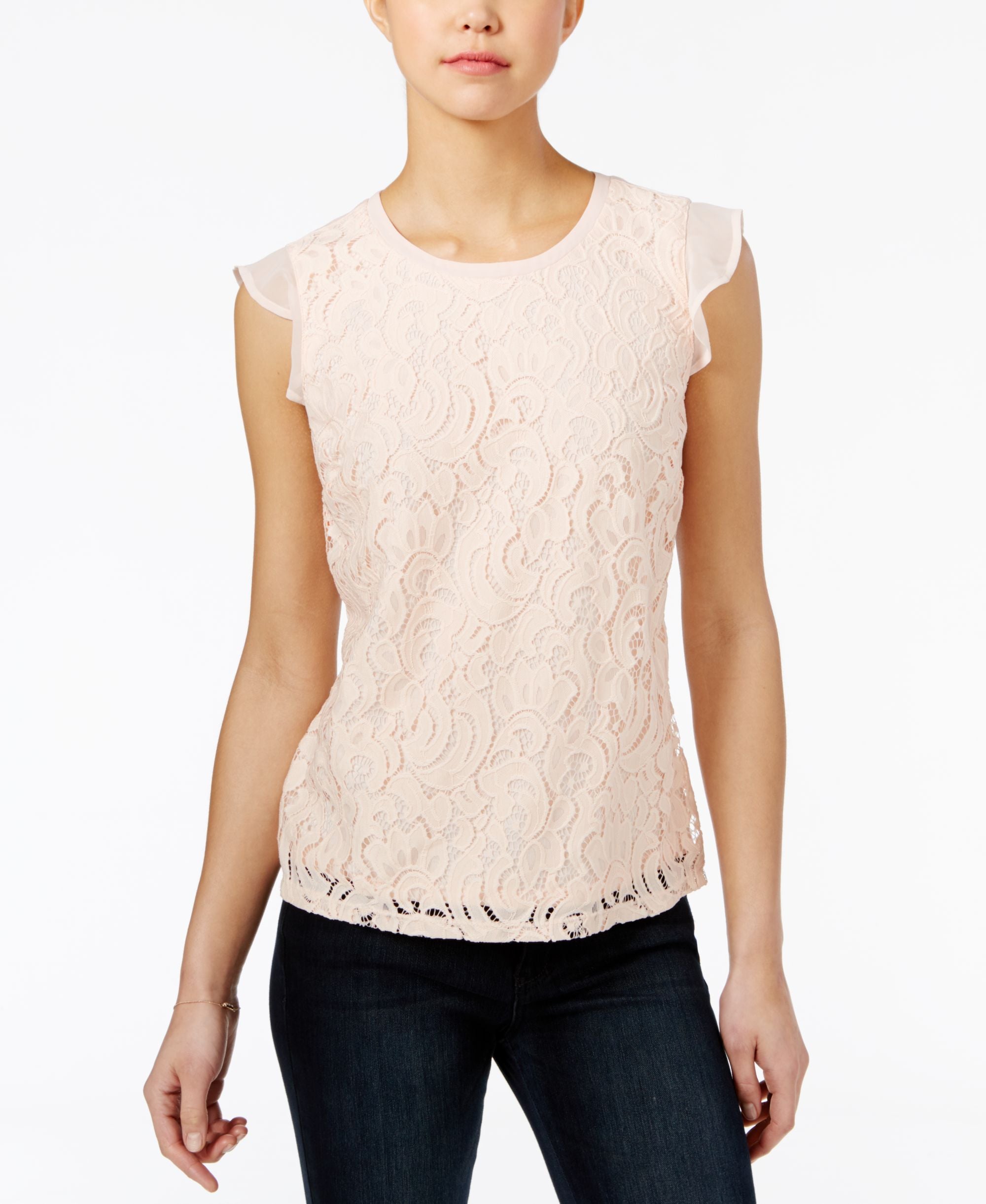 Maison Jules Lace Flutter Sleeve Top