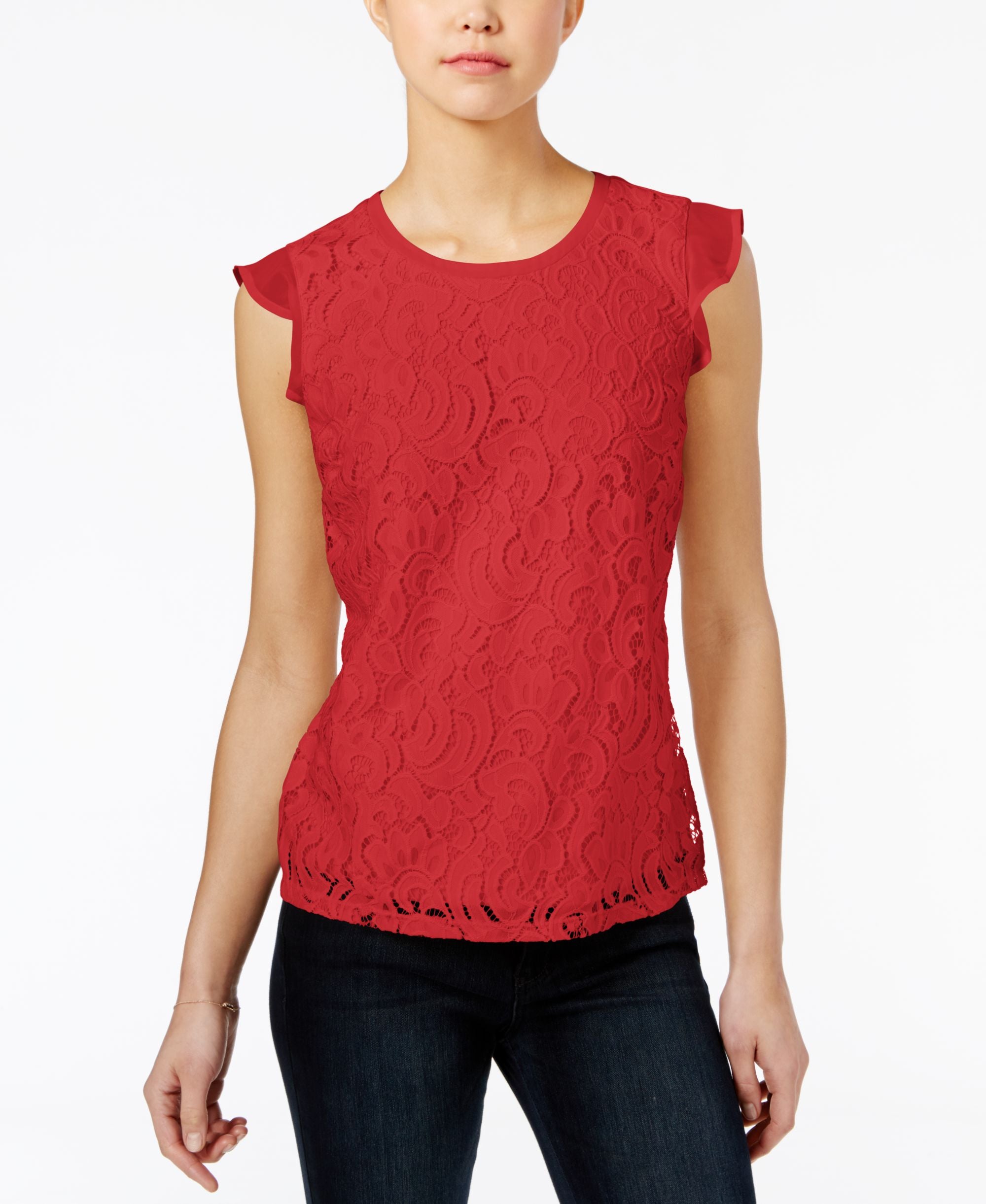 Maison Jules Lace Flutter Sleeve Top