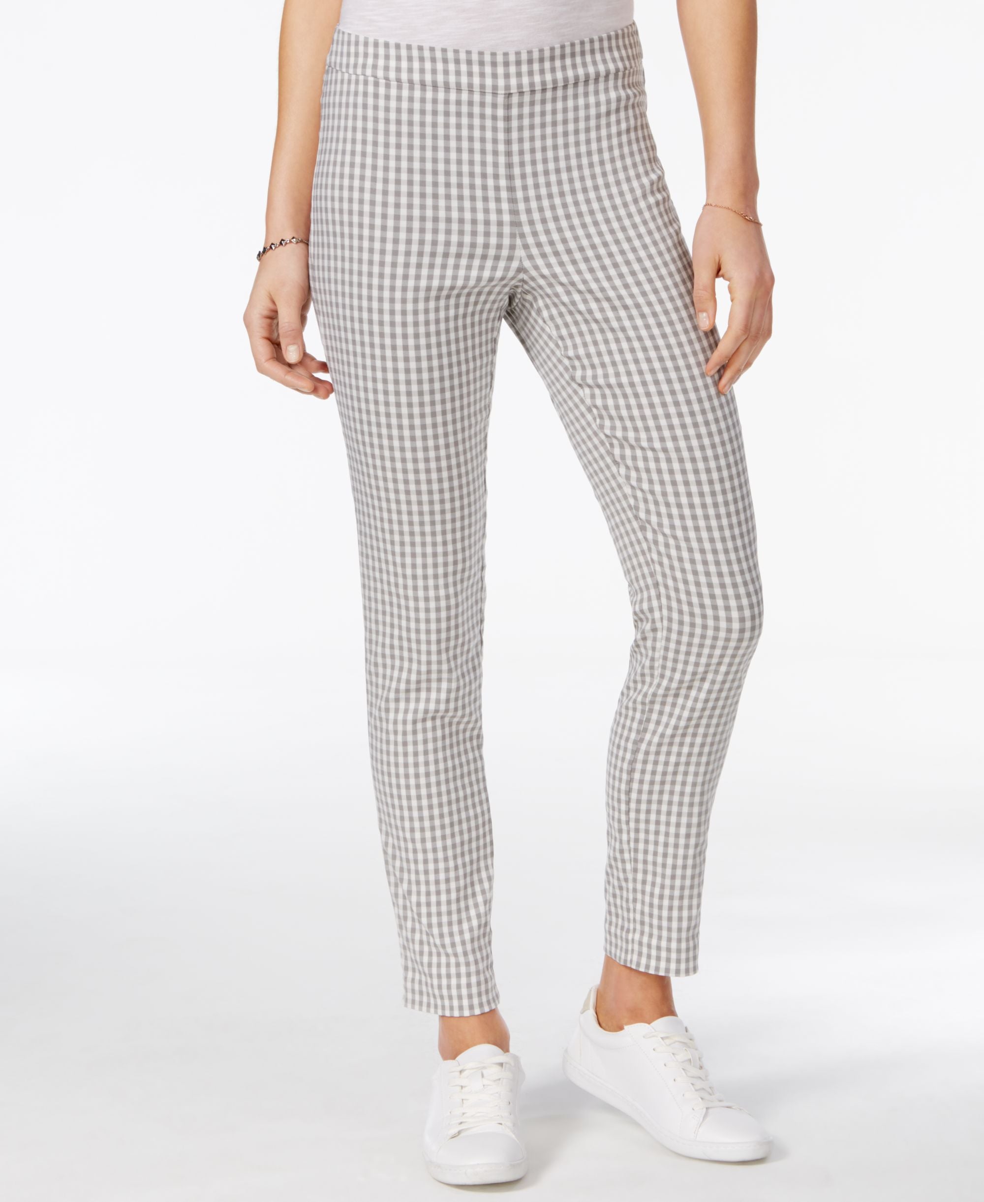 Maison Jules Gingham Print Pull On Pants