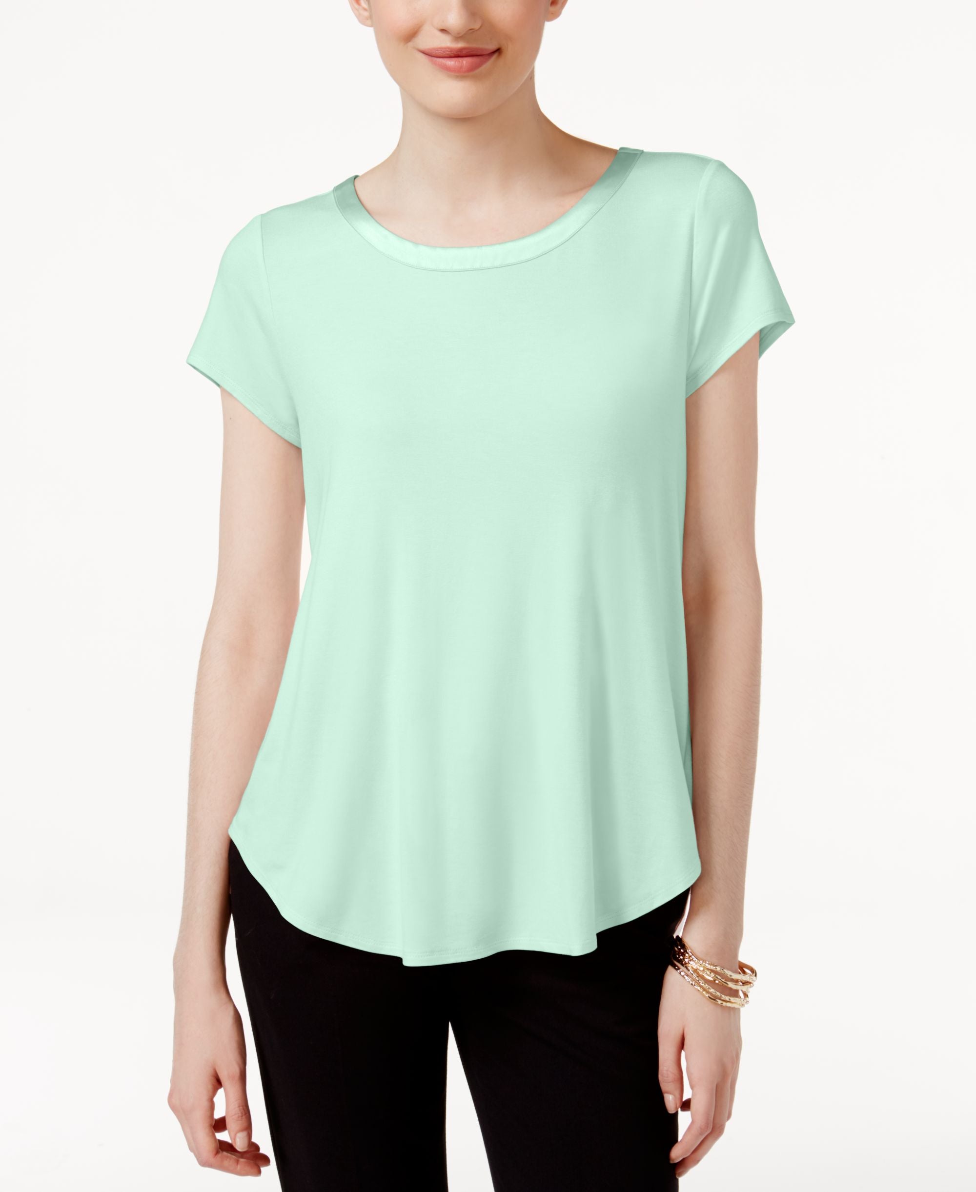 Alfani Satin Trim High Low T-Shirt In