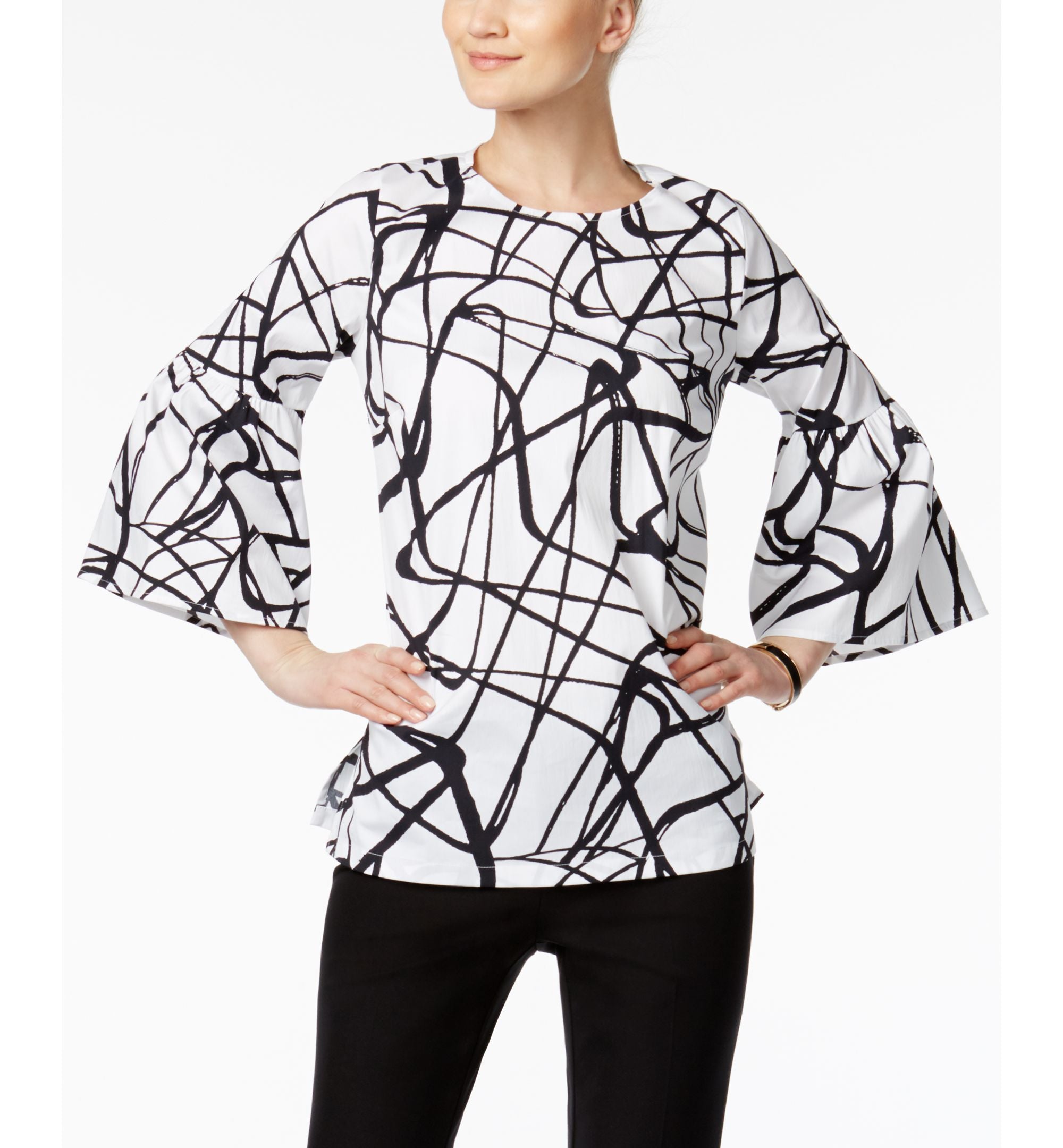 Alfani Printed Poet Sleeve Top