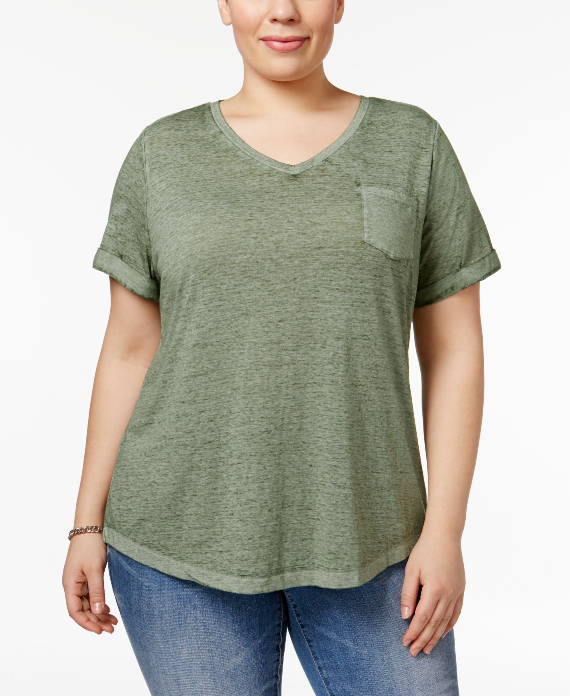 Style & Co Plus Size Burnout T-Shirt Olive Sprig 0X