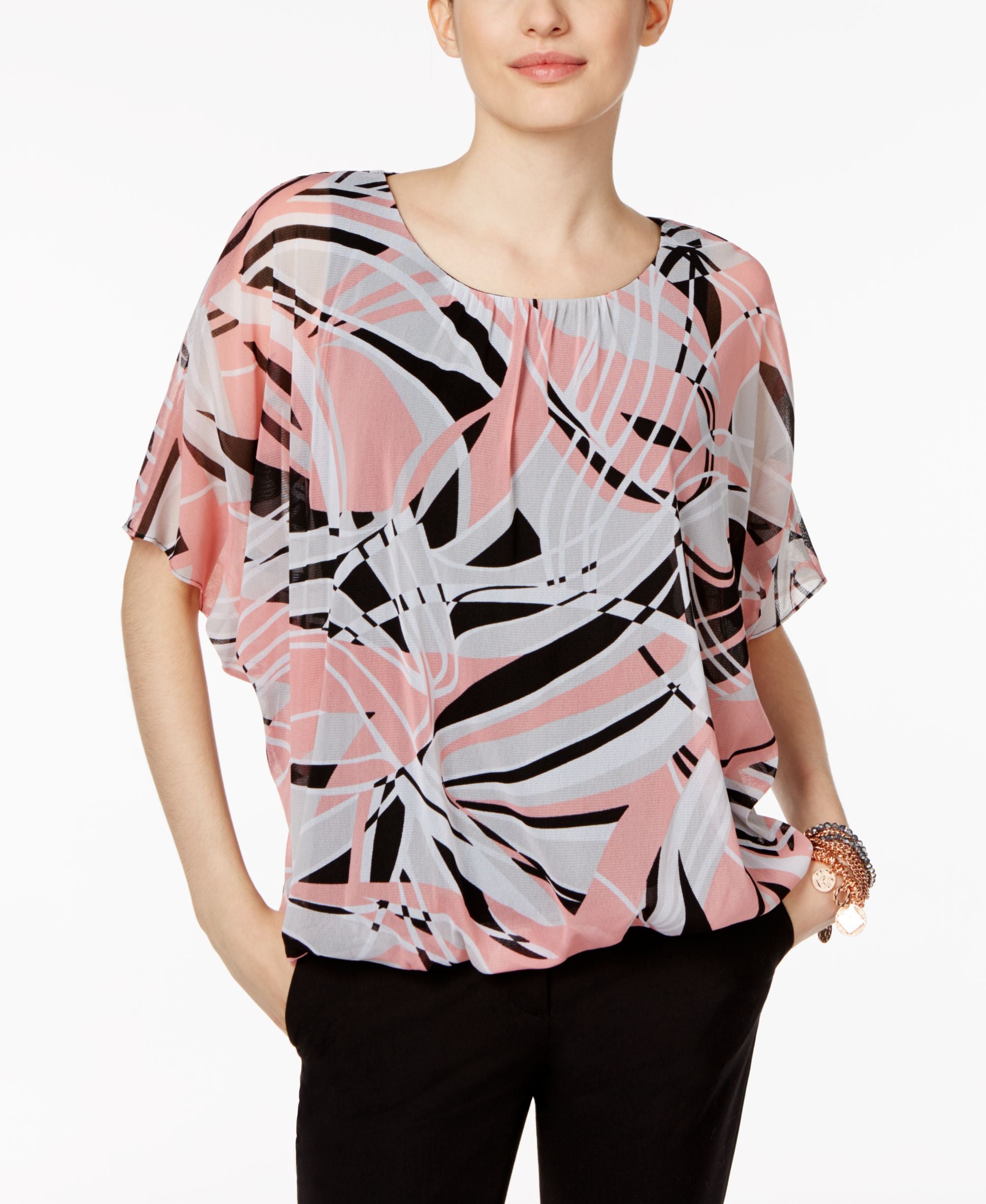 Alfani Petite Printed Mesh Top