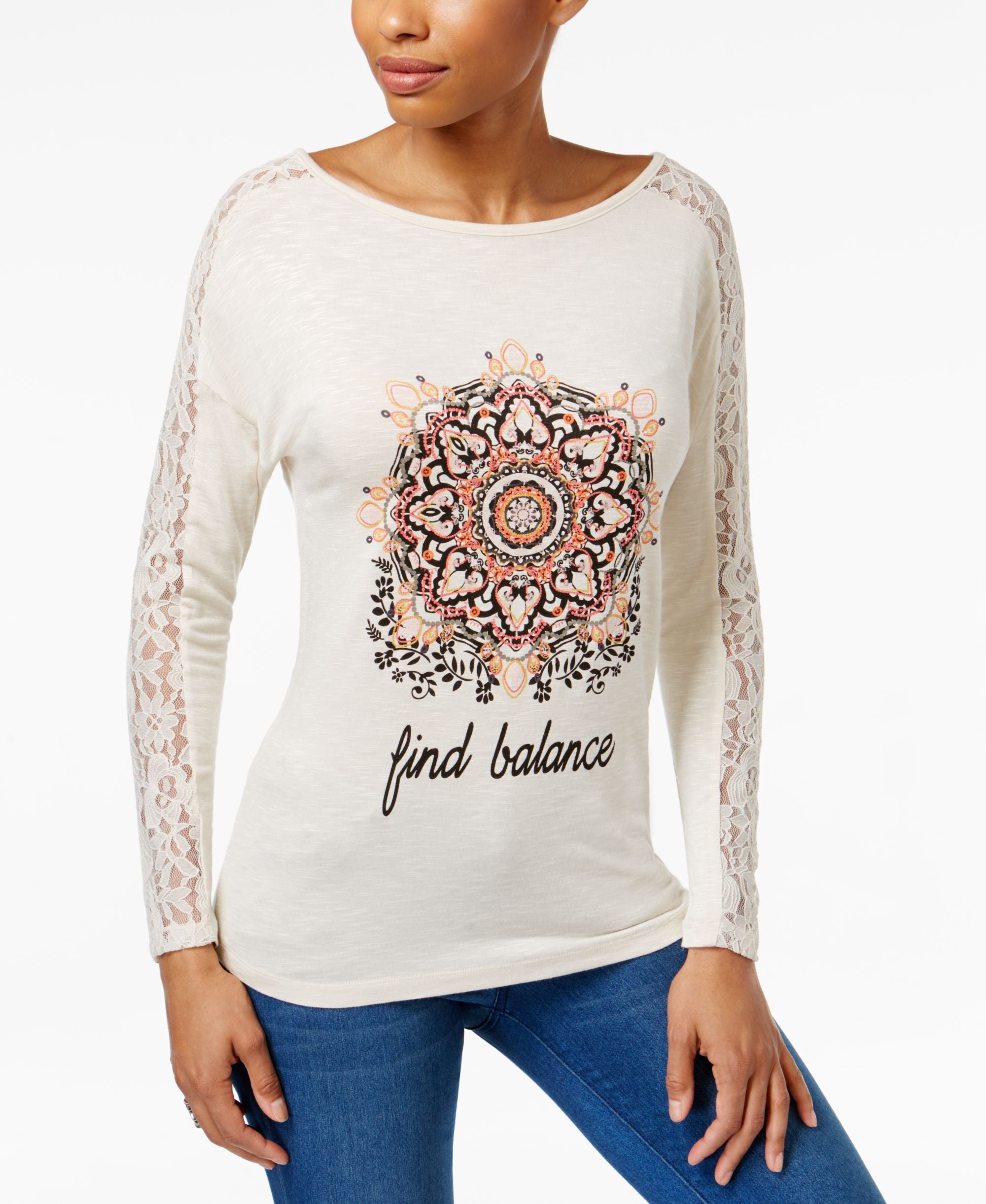 Jamie Layla Graphic Print Lace Sleeve Top