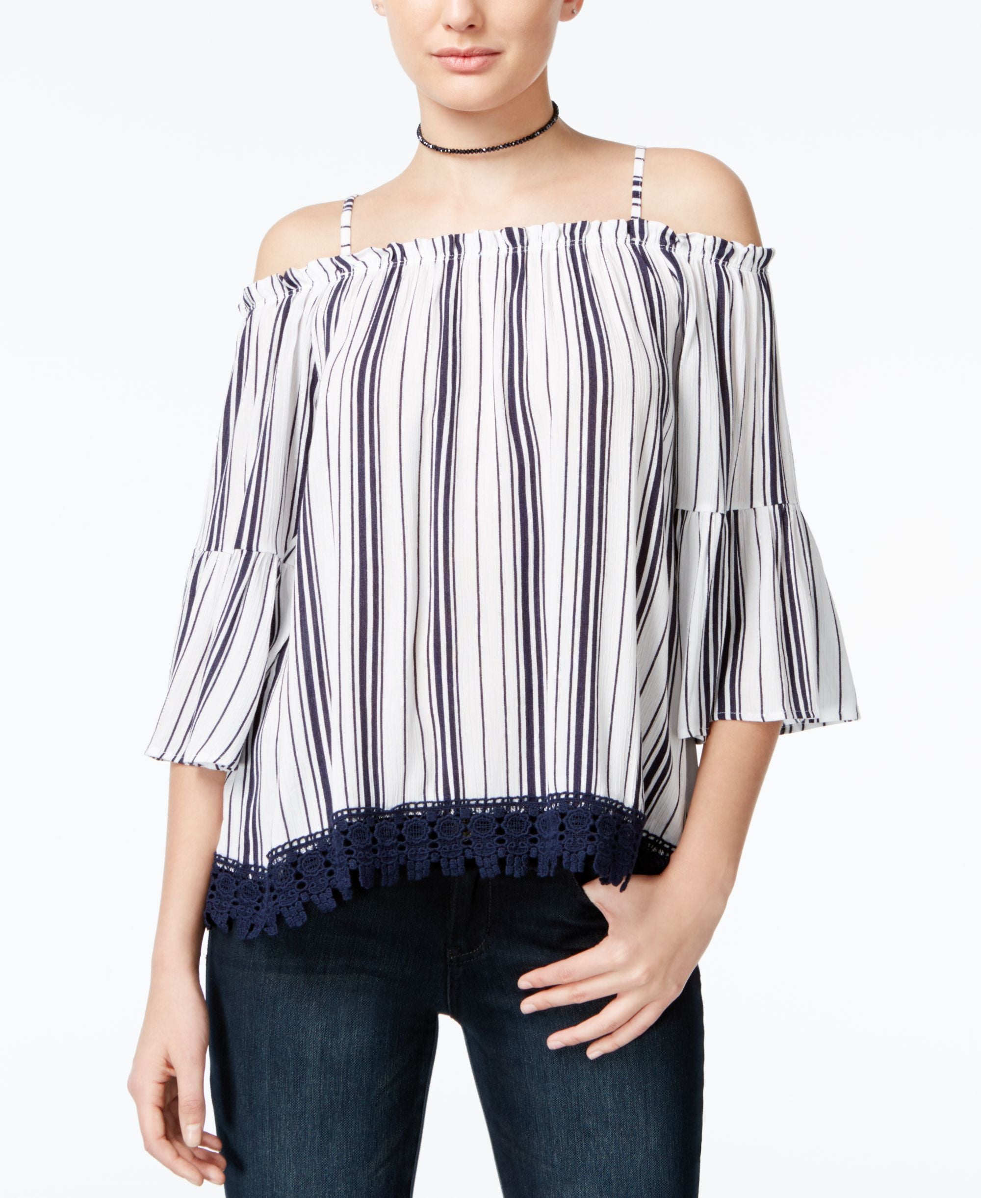 Crave Fame Juniors Lace Trim Off The Shoulder Top