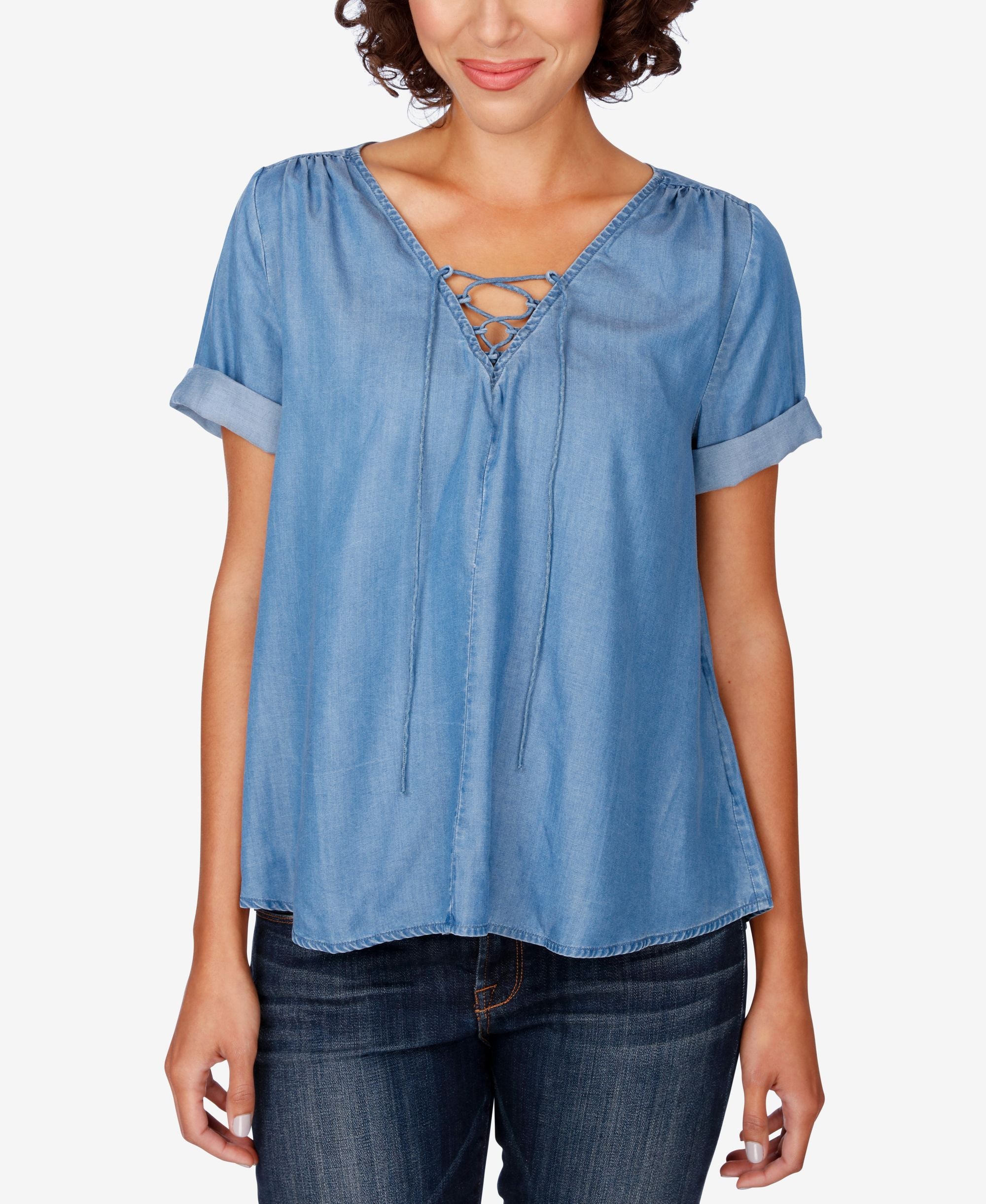 Lucky Brand Lace Up Chambray Top