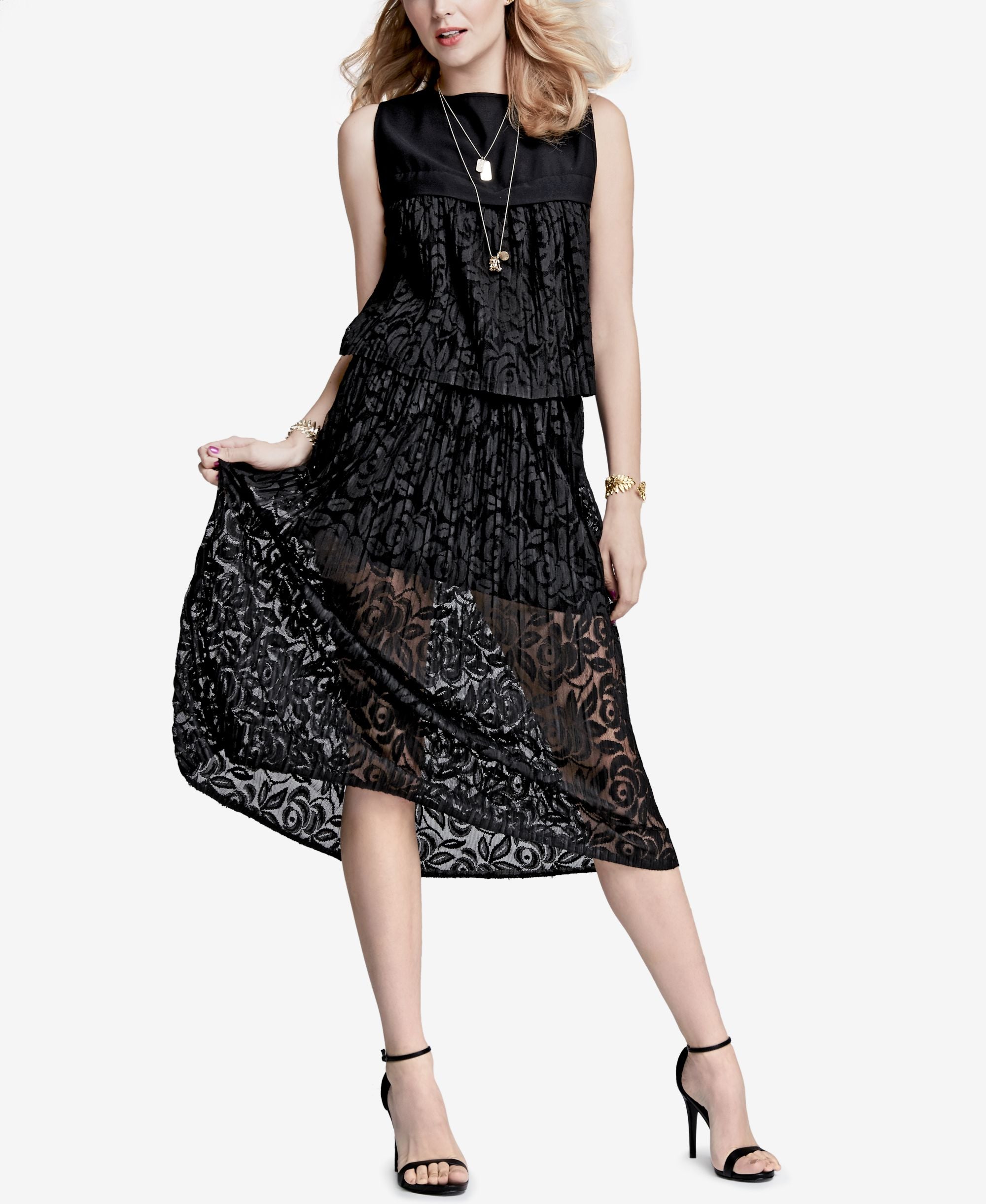 Rachel Rachel Roy Pleated Lace Midi Skirt