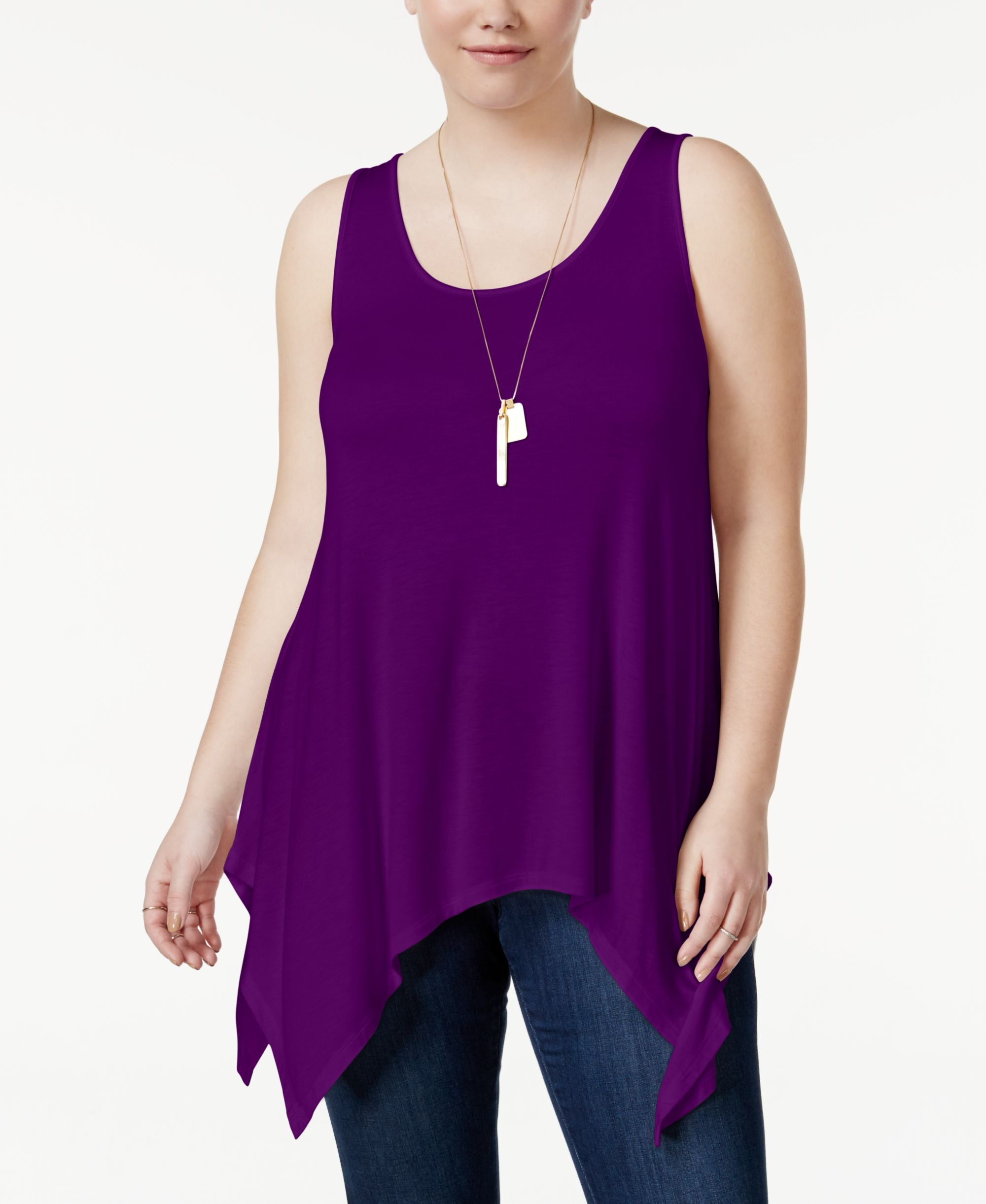 Celebrity Pink Trendy Plus Size Handkerchief Hem Tank Top