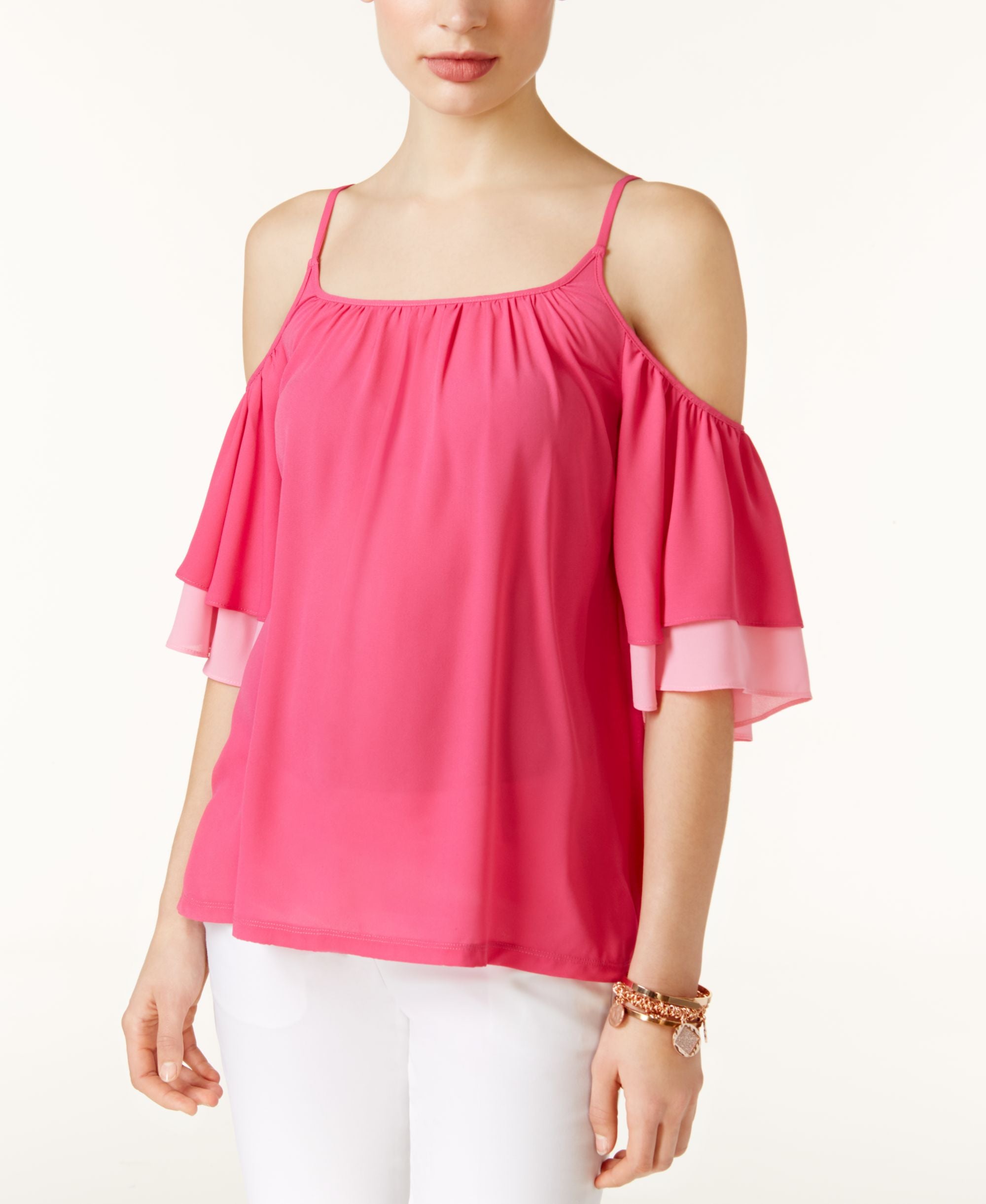 INC International Concepts Ruffled Cold Shoulder Top