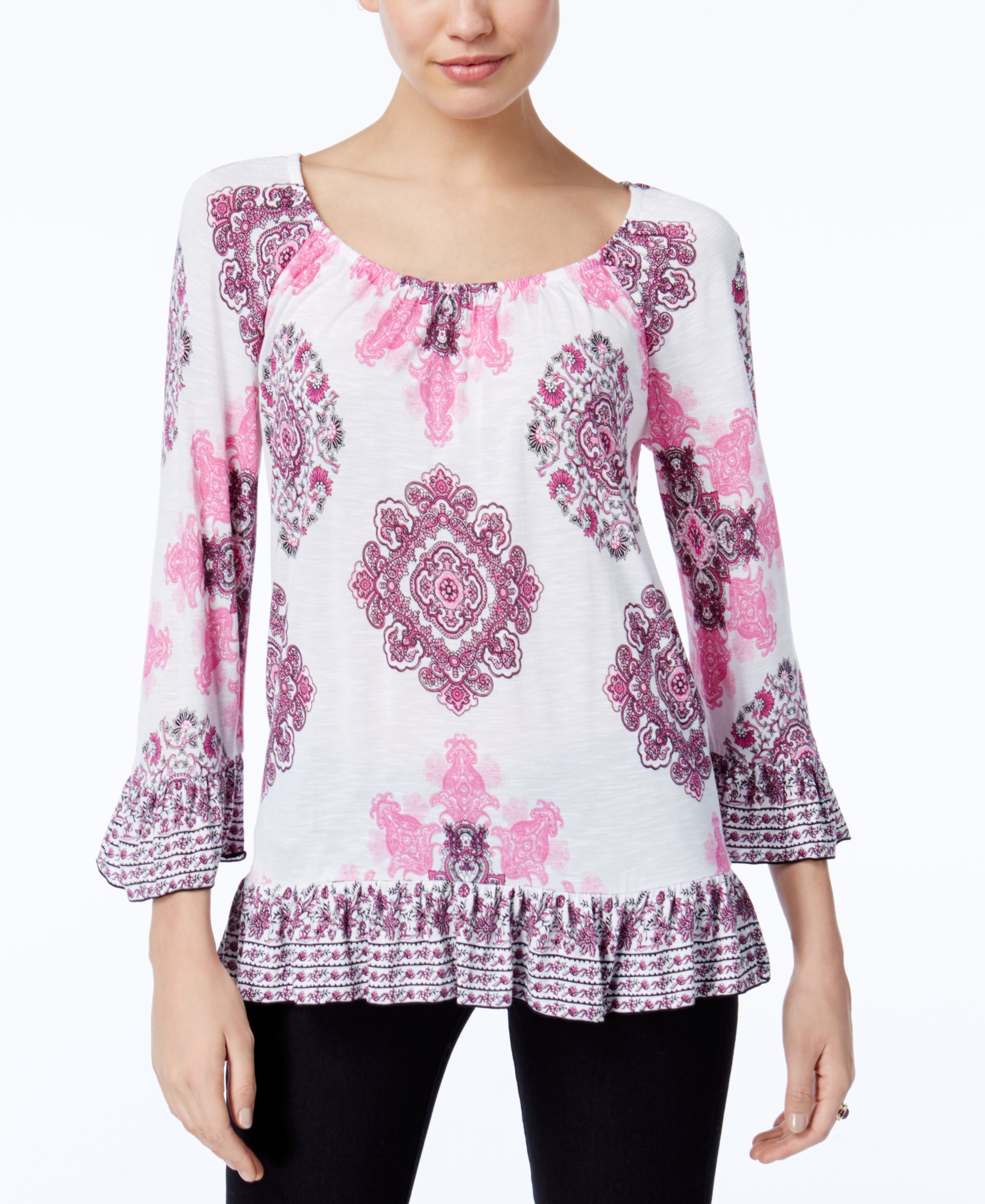 INC International Concepts Ruffled Peasant Top