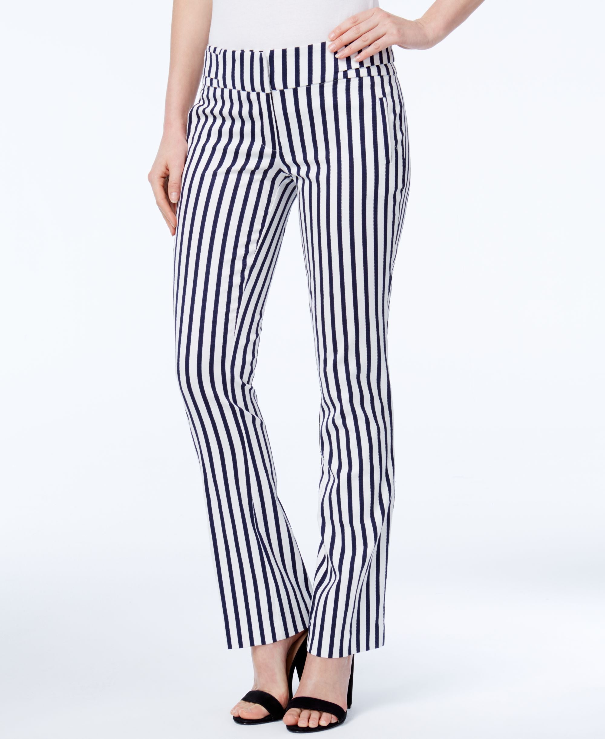 XOXO Juniors Natalie Striped Waist Tab Flared Pants