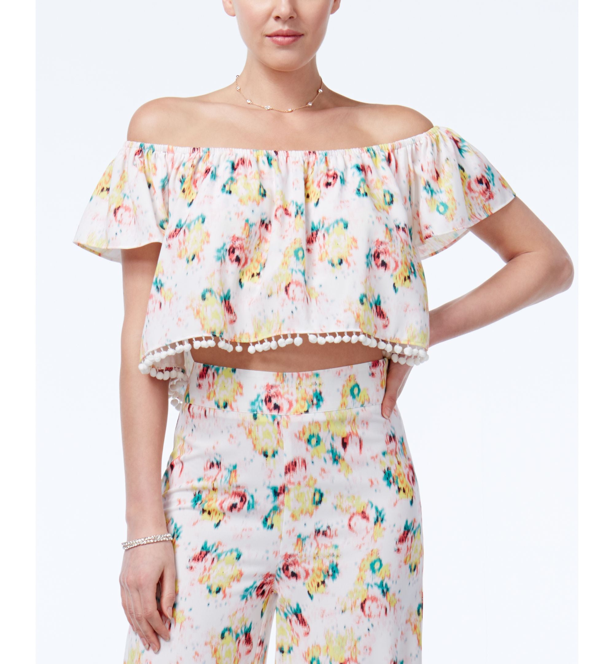 XOXO Juniors Off The Shoulder Printed Crop Top