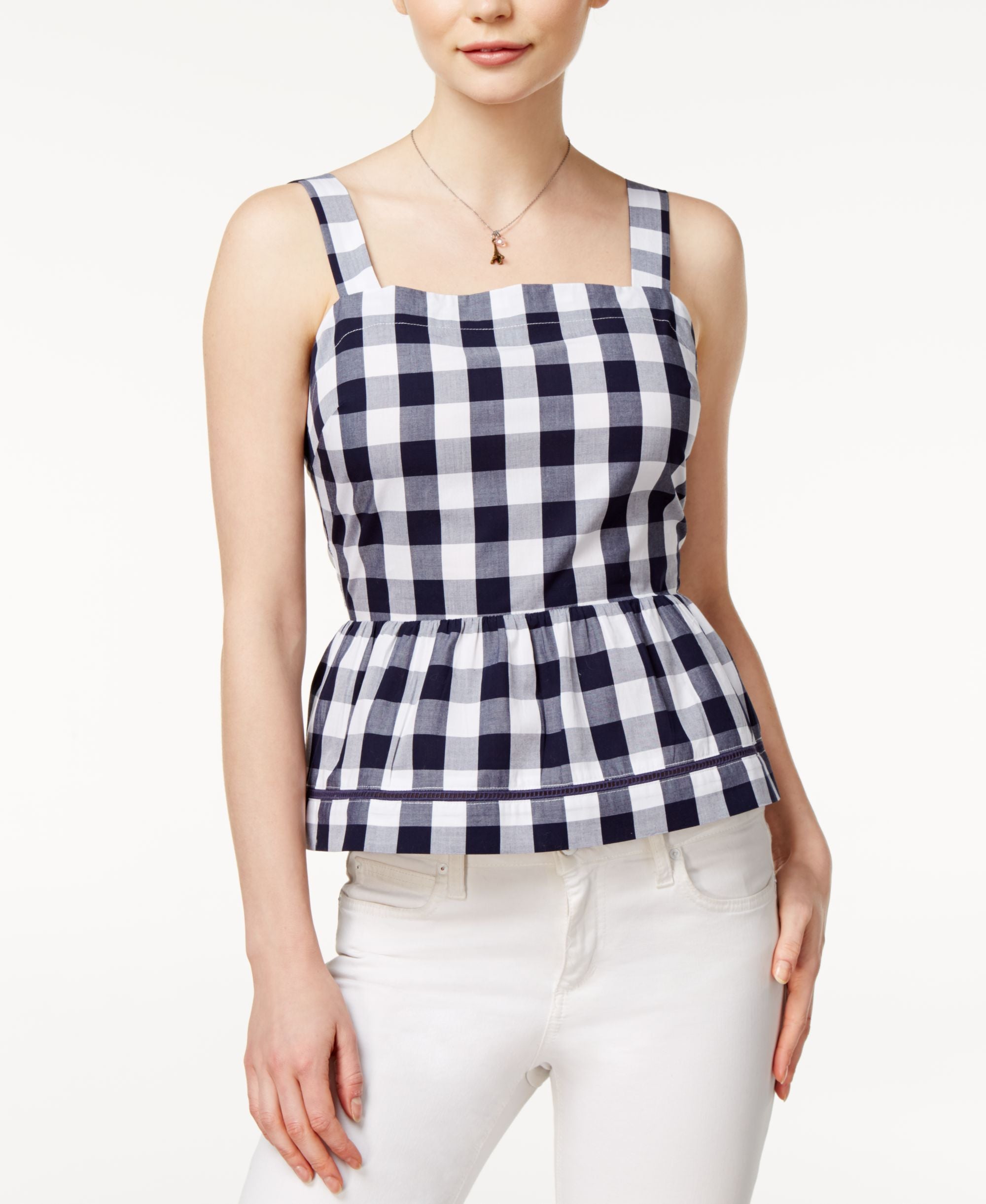 Maison Jules Cotton Gingham Peplum Top