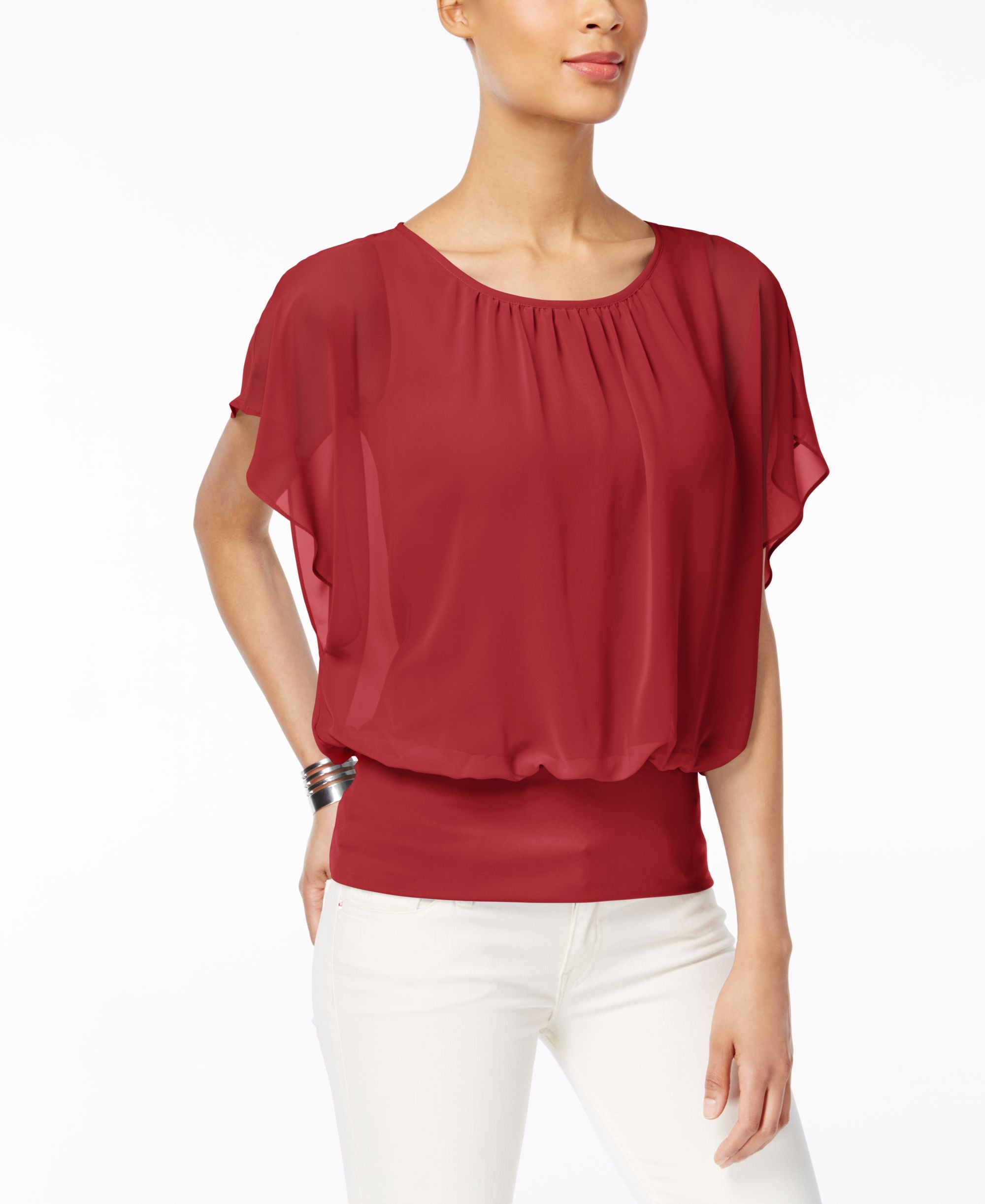 JM Collection Petite Flutter Sleeve Top
