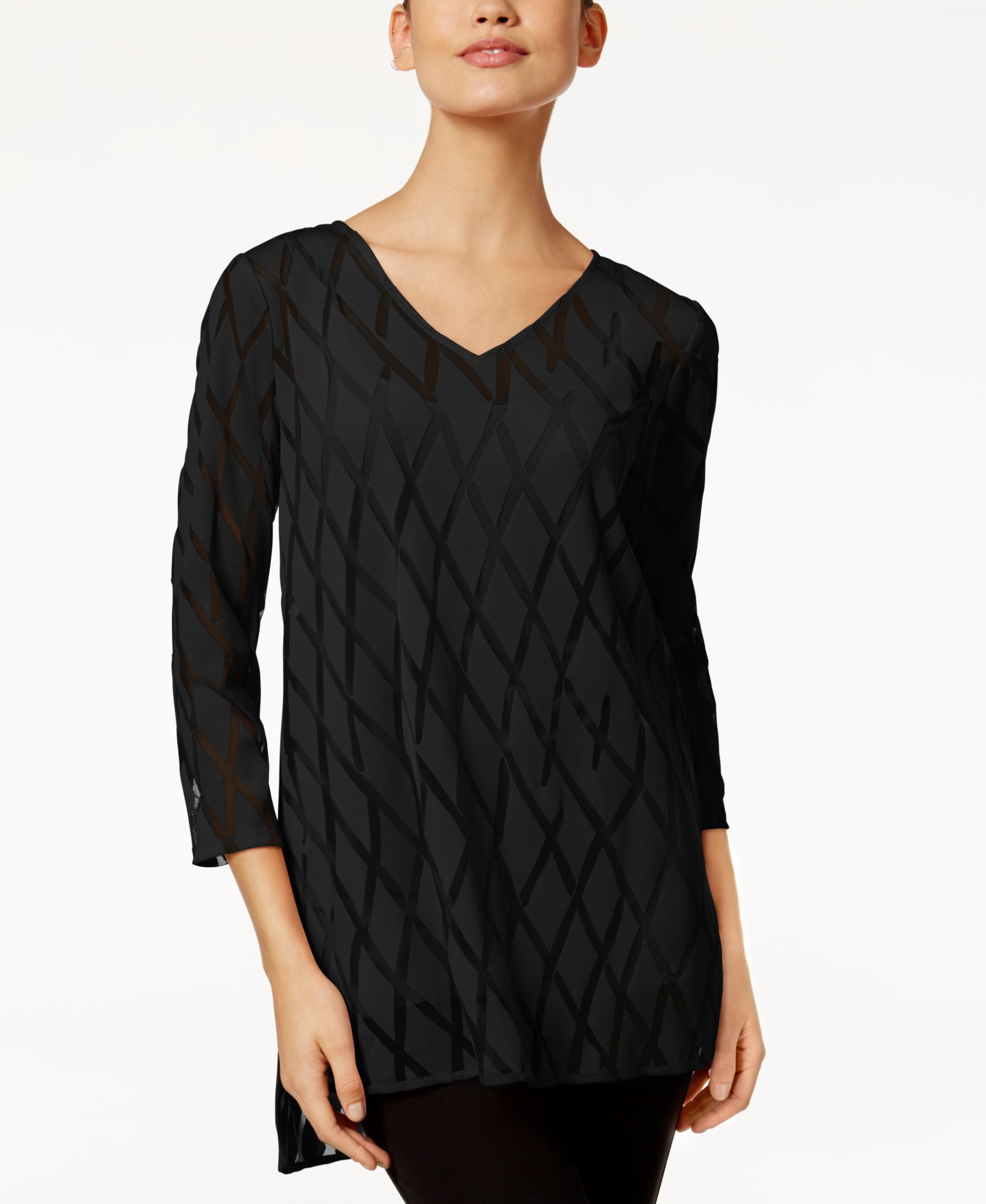 Alfani Petite Burnout Mesh High Low Top