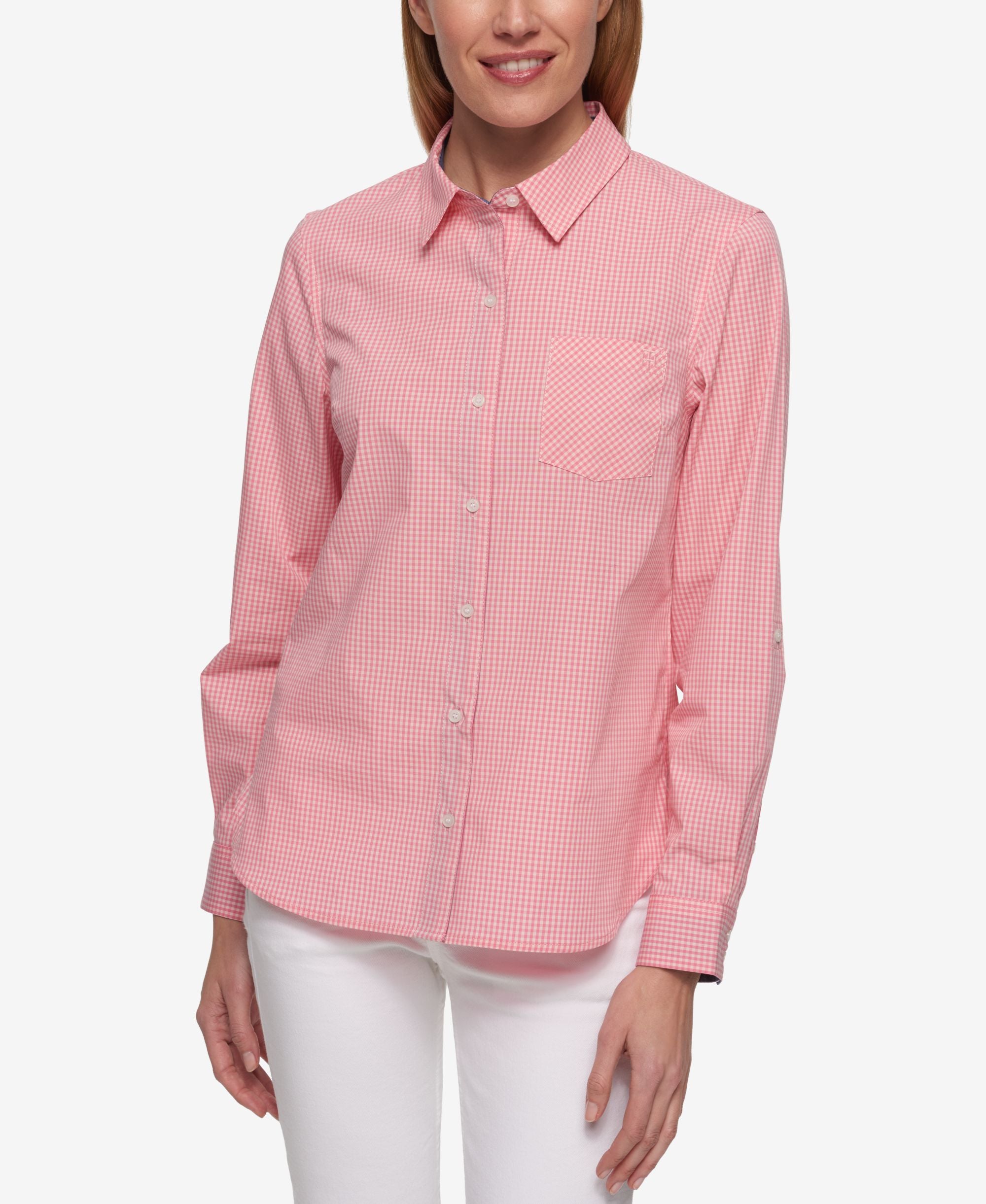 Tommy Hilfiger Gingham Print Roll Tab Sleeve Shirt