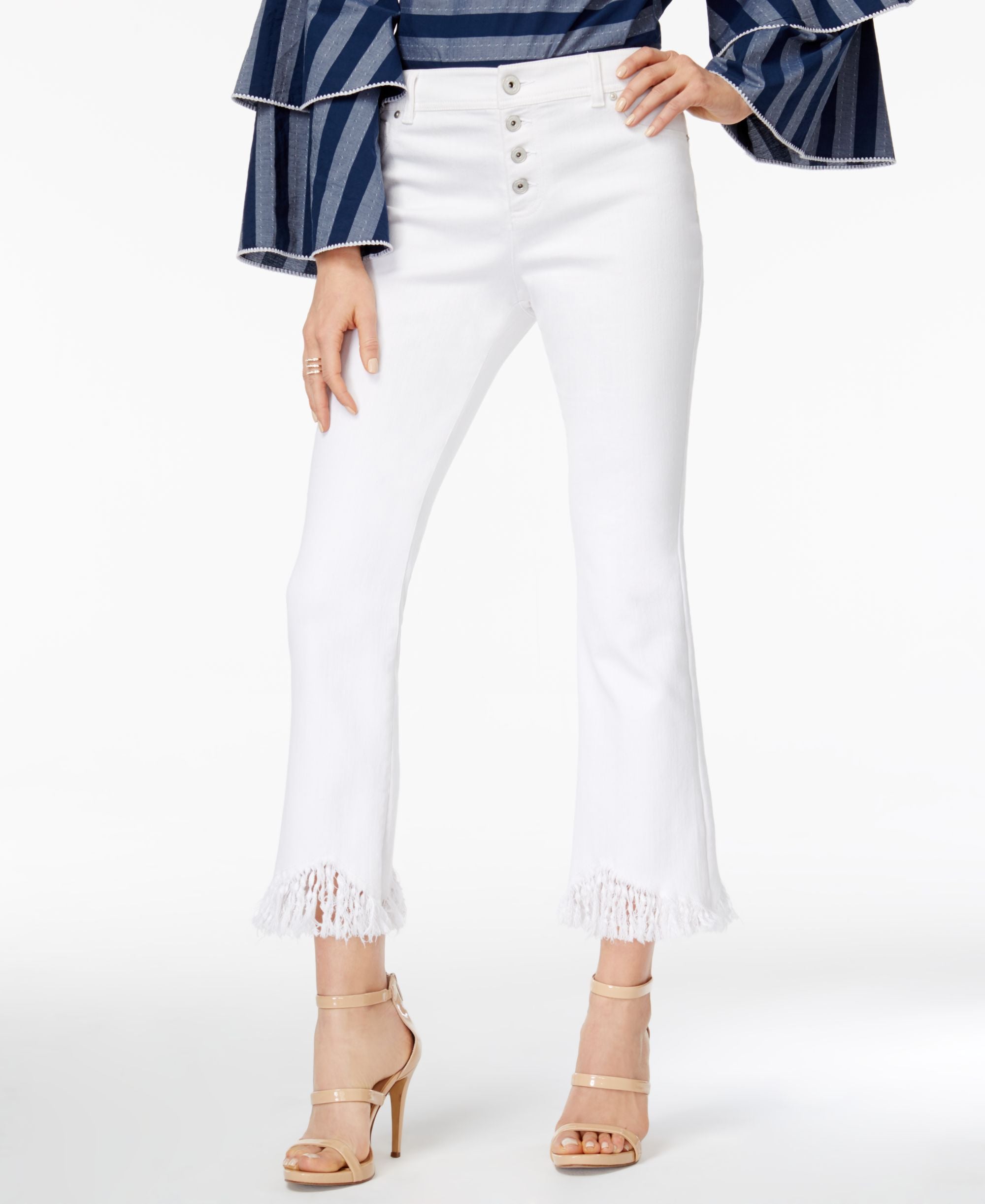 Cropped Fringe Trim Jeans