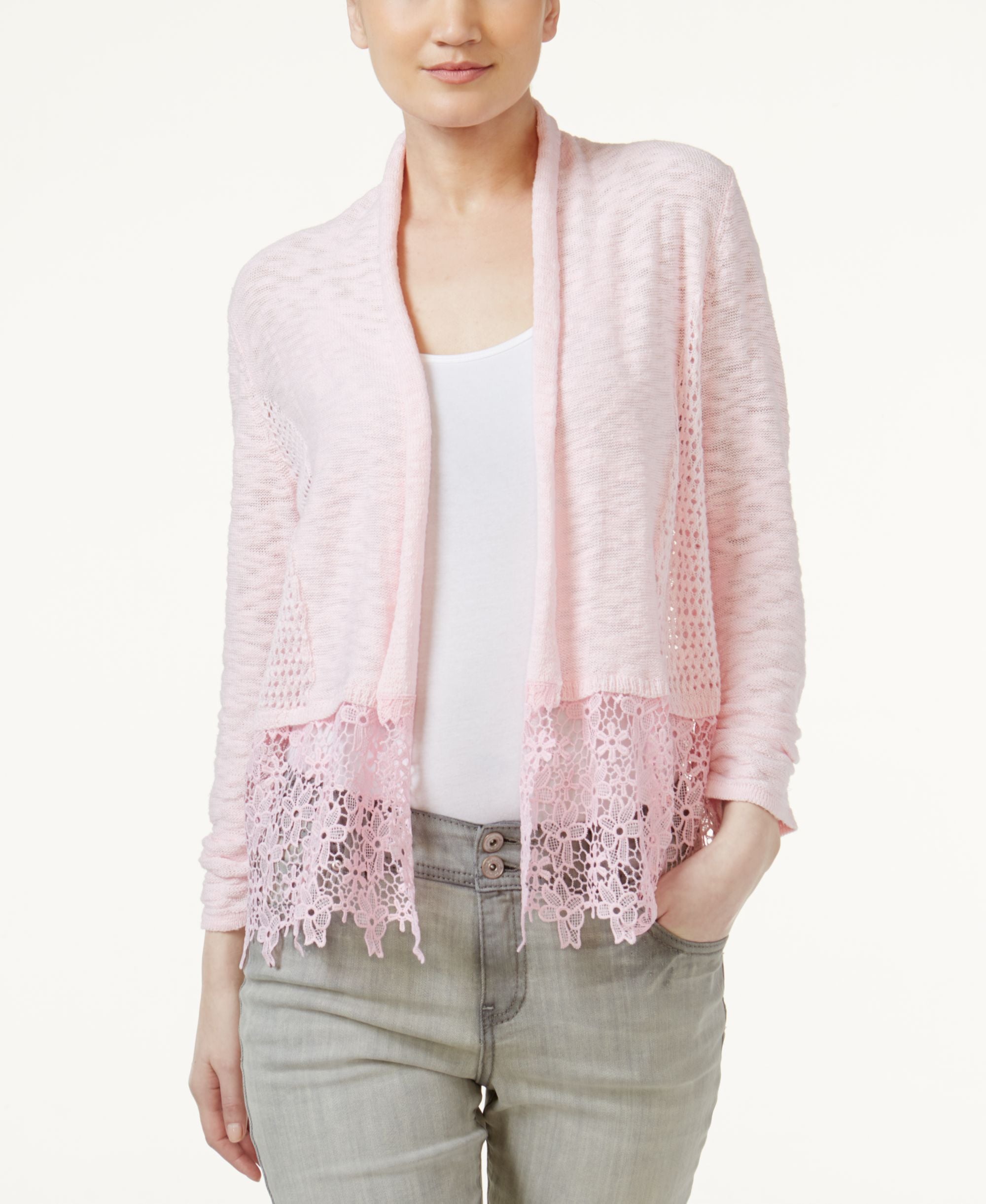 INC International Concepts Lace Trim Cardigan