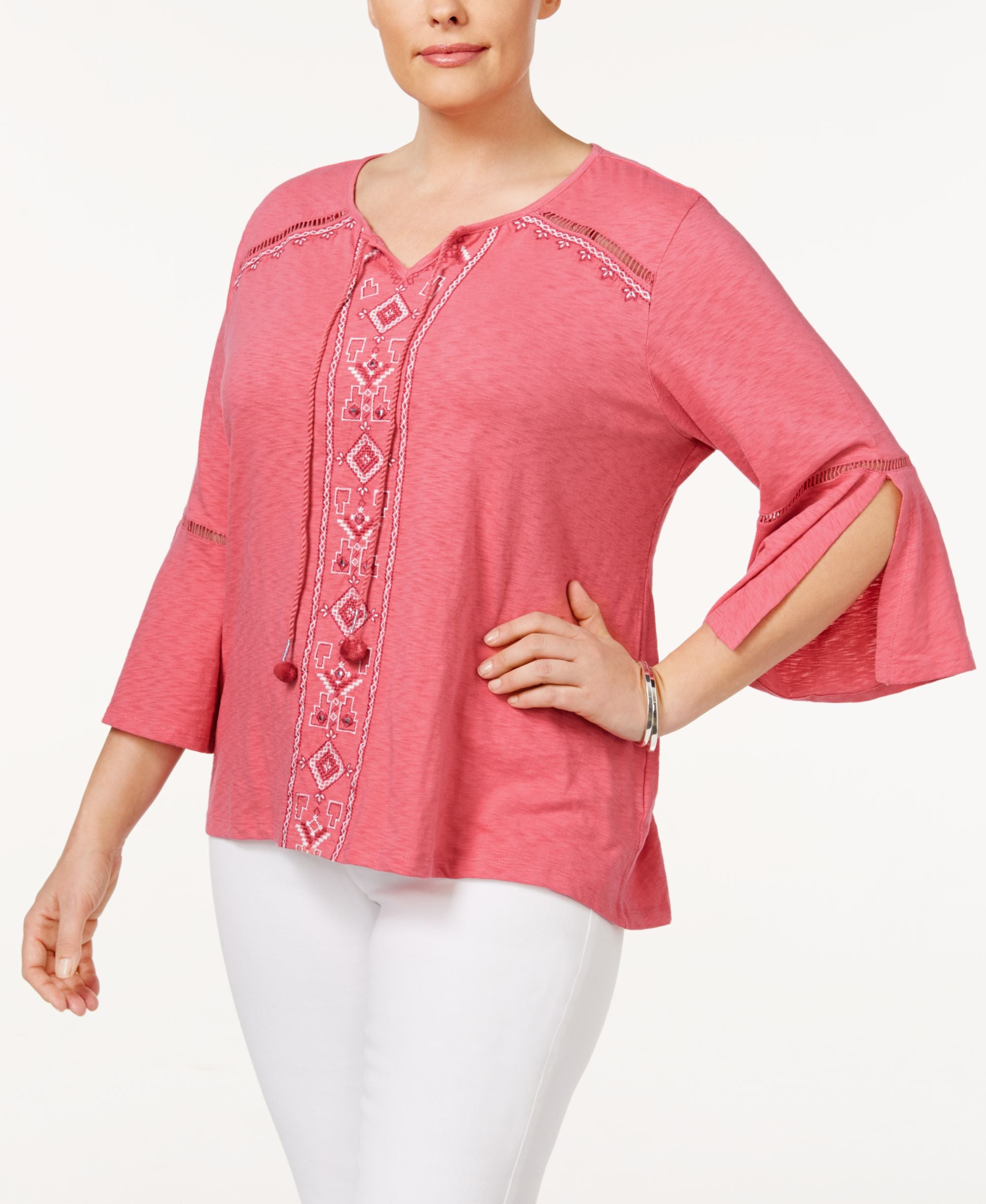Style & Co Plus Size Embroidered Peasant Top