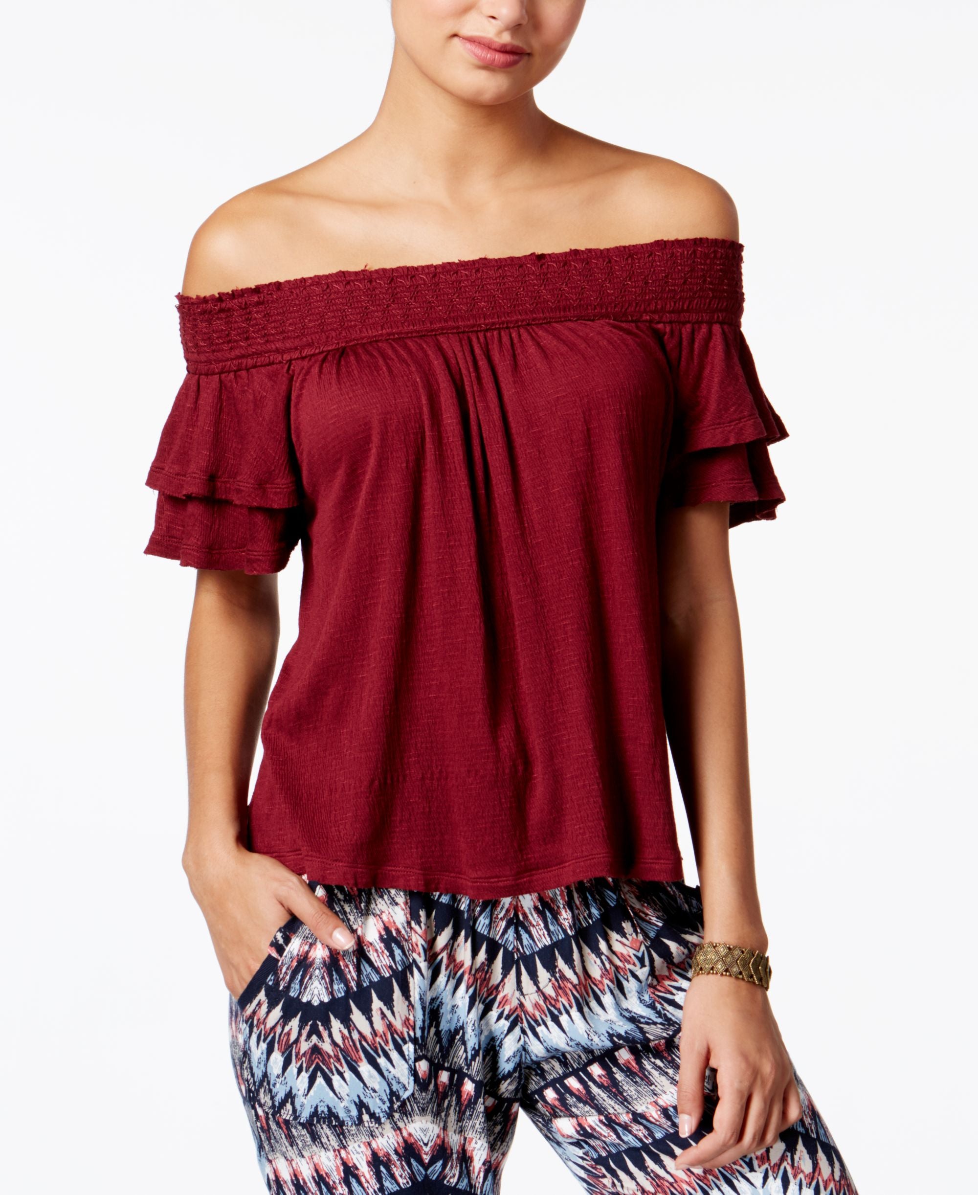 American Rag Ruffled Off The Shoulder Top