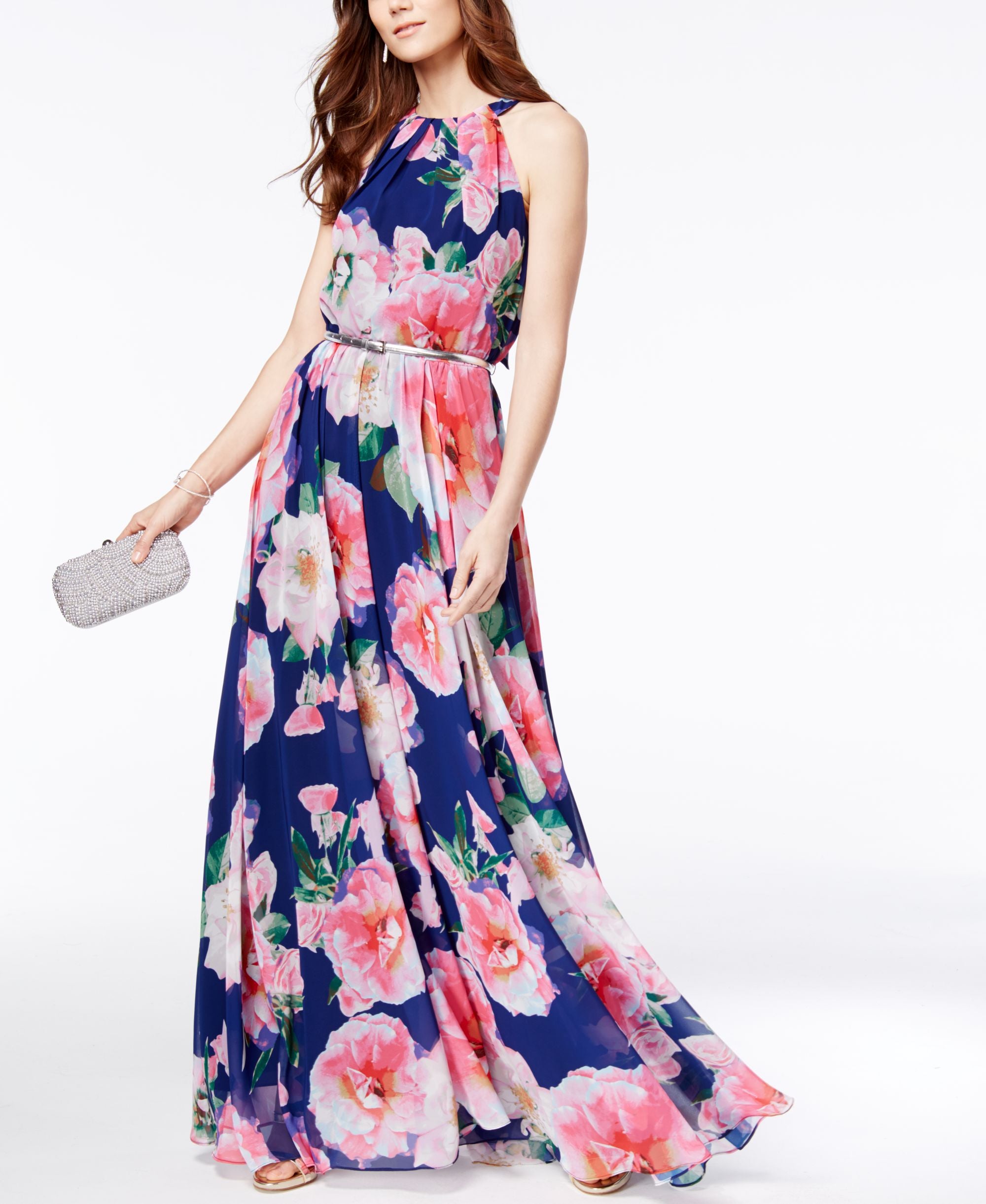 Inc International Concepts Floral-print Maxi Dress Blue/Pink Floral 12