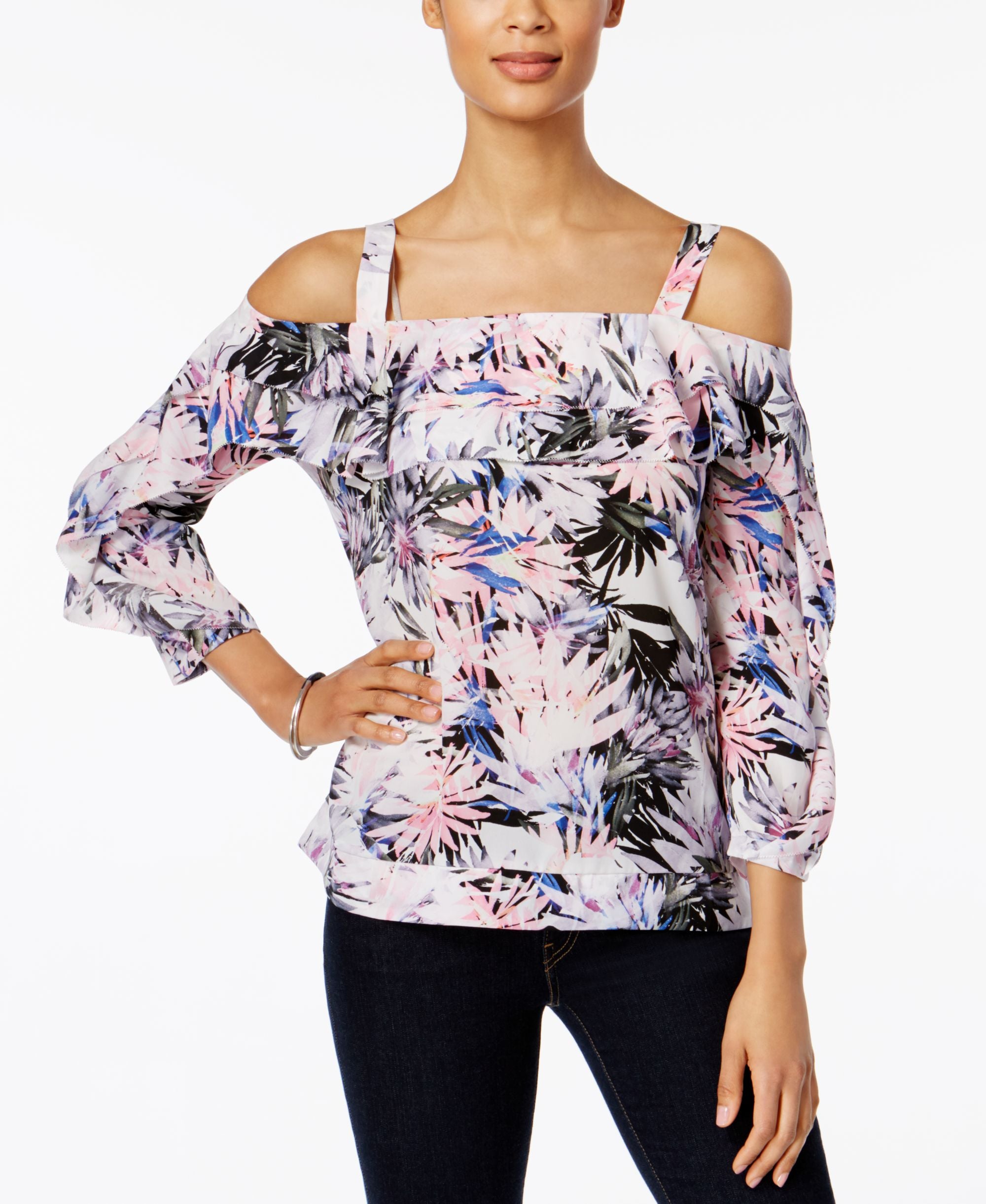 Nydj Ruffled Cold Shoulder Top
