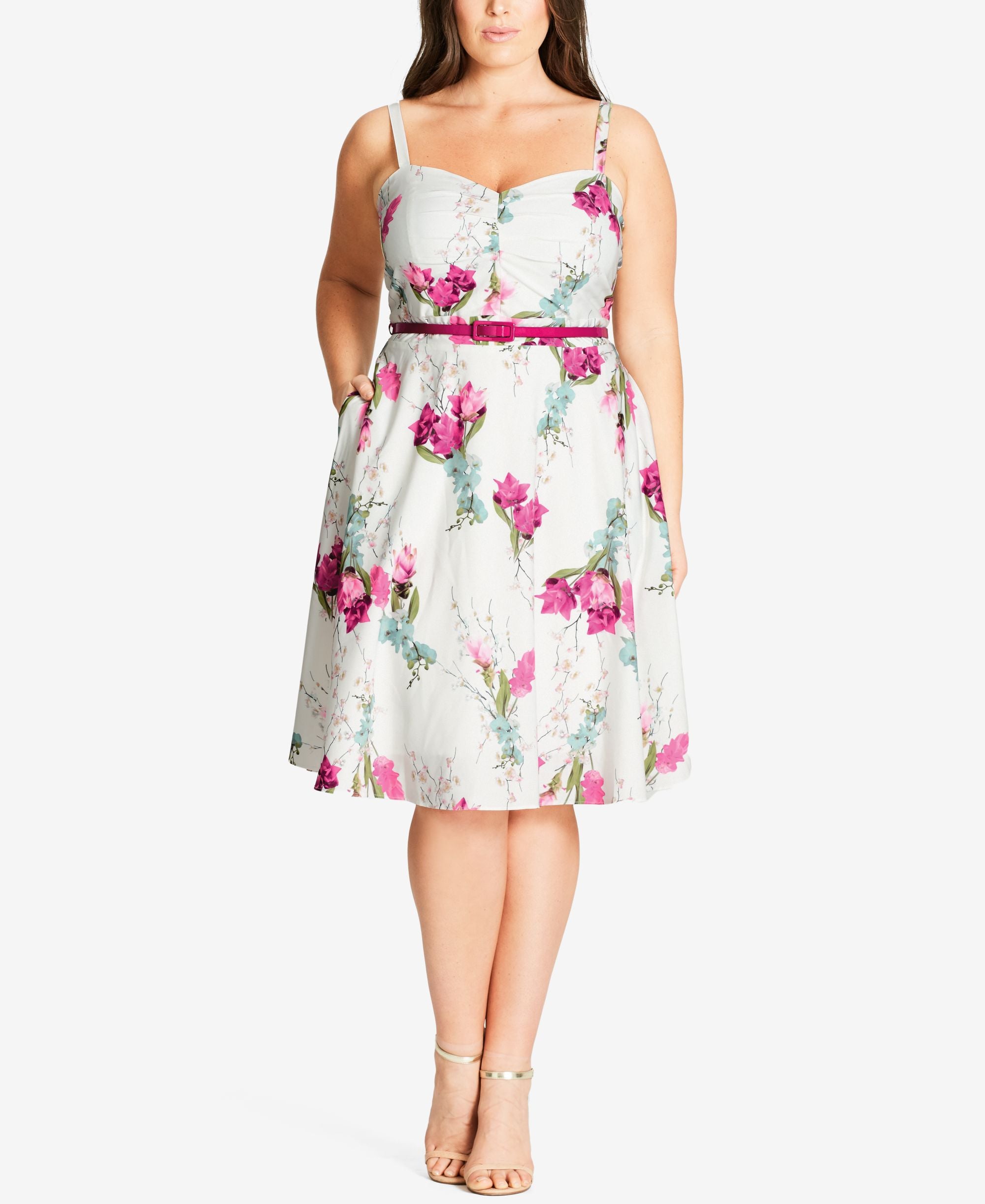 City Chic Trendy Plus Size Floral Print Fit Flare Dress