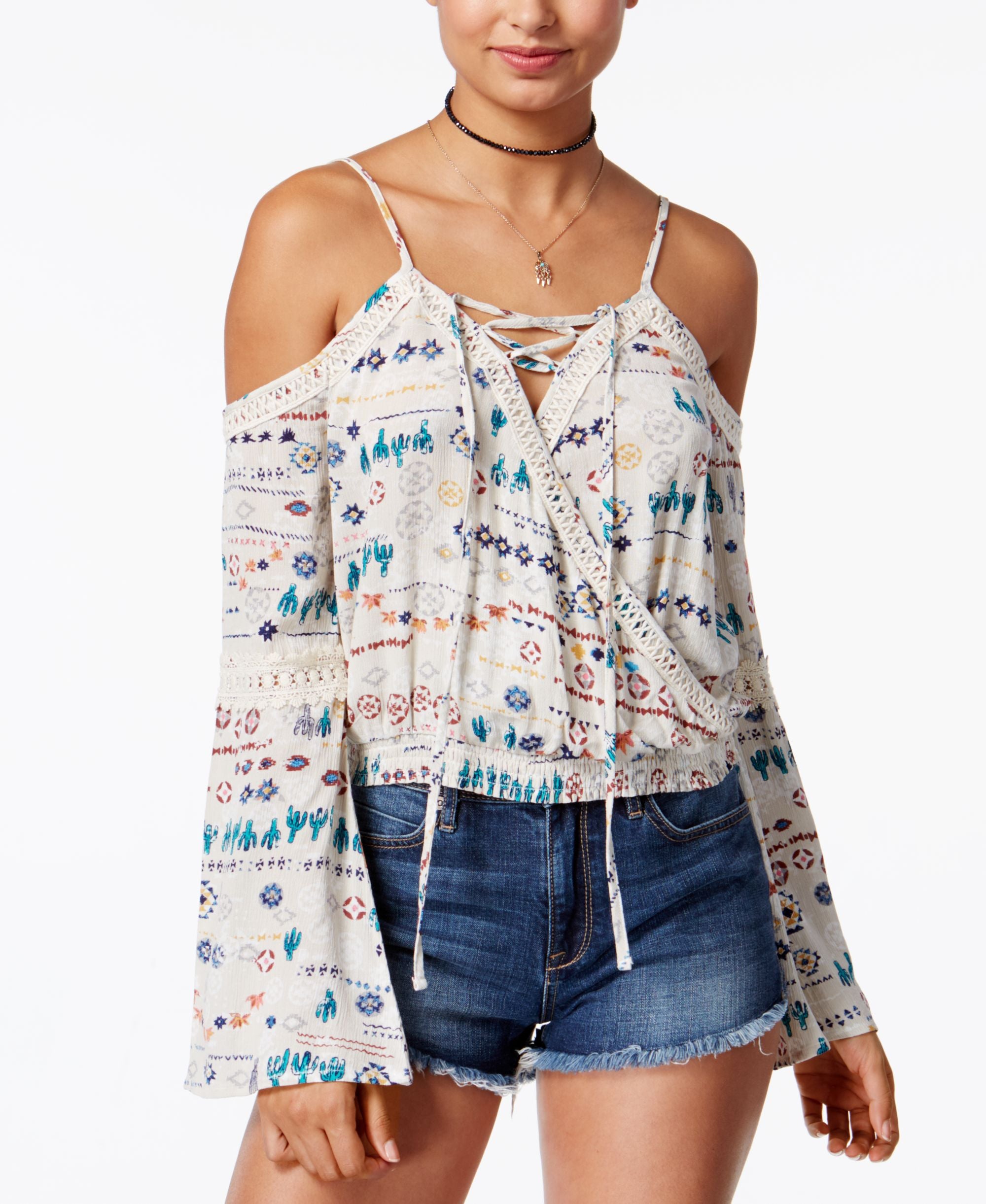 American Rag Juniors Printed Cold Shoulder Top