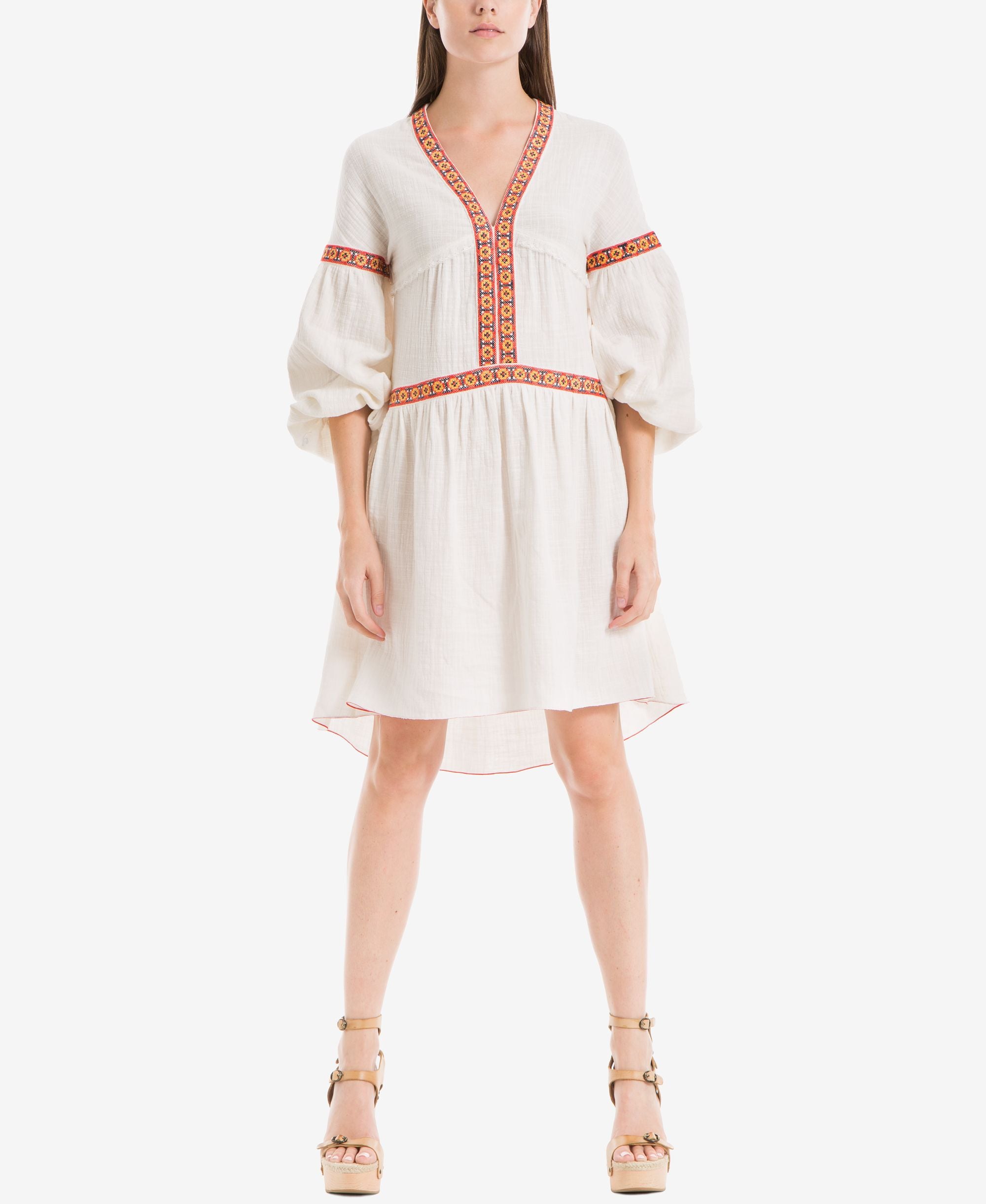Max Studio London Embroidered Bubble-Sleeve Dress