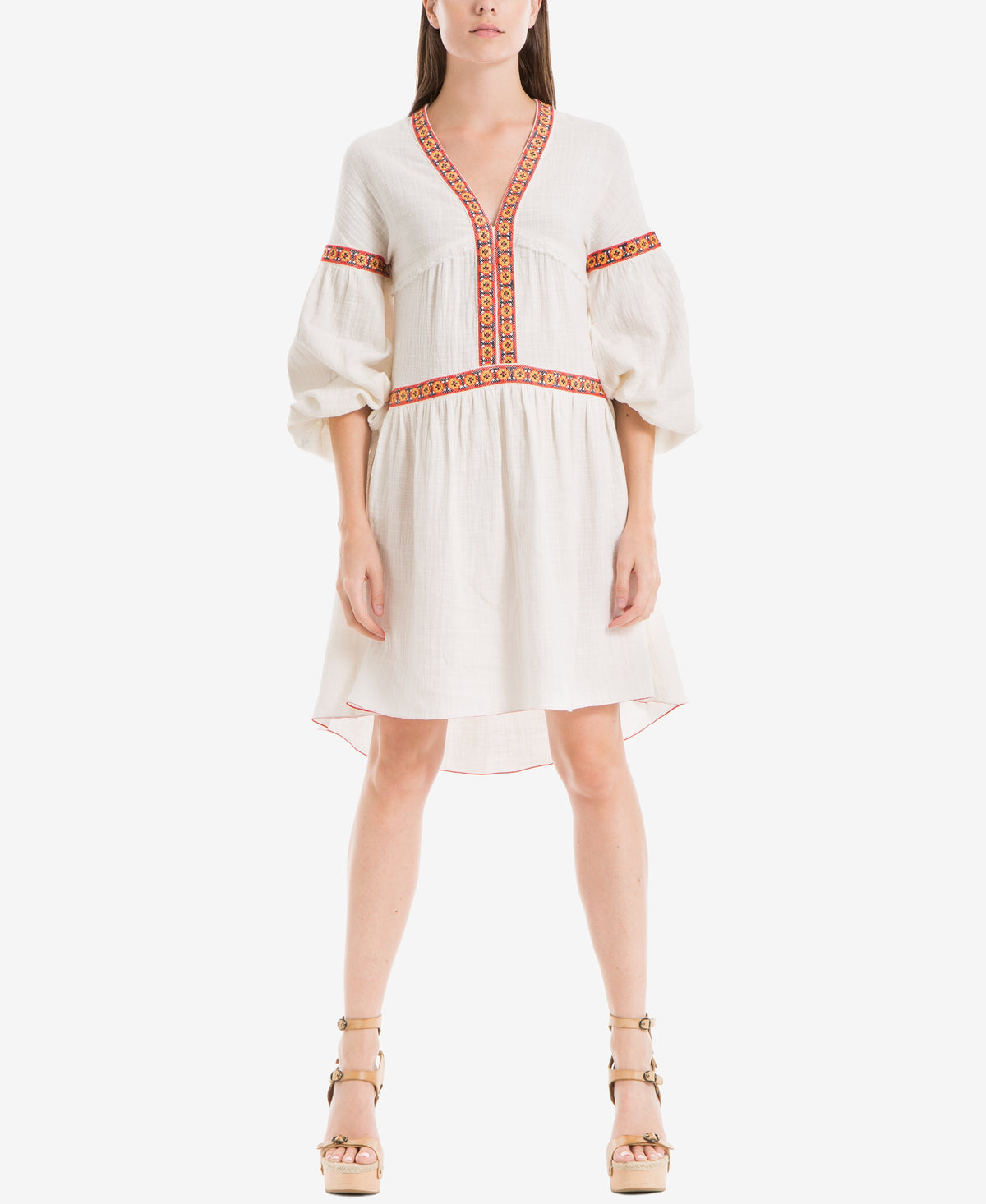 Max Studio London Embroidered Bubble-Sleeve Dress