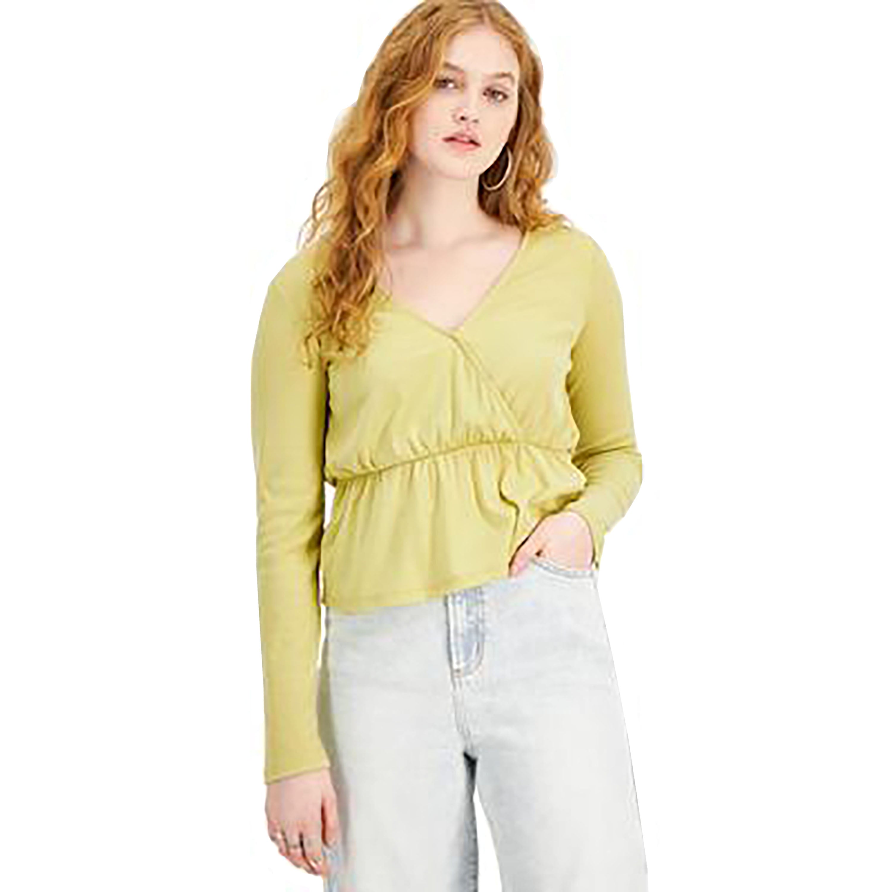 Juniors' Ribbed Peplum-Hem Top Winter Moss S