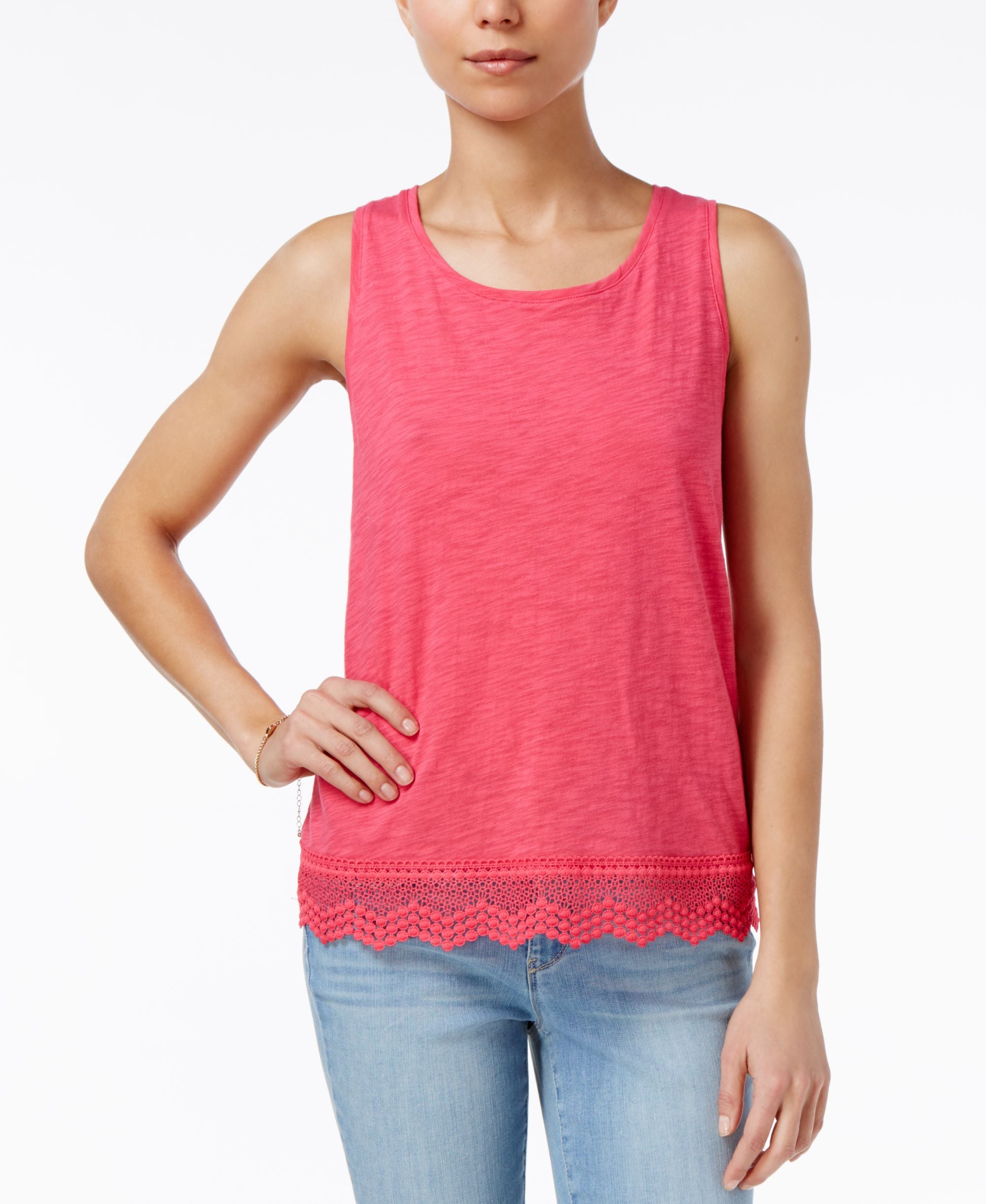 Maison Jules Cotton Crochet Hem Tank Top