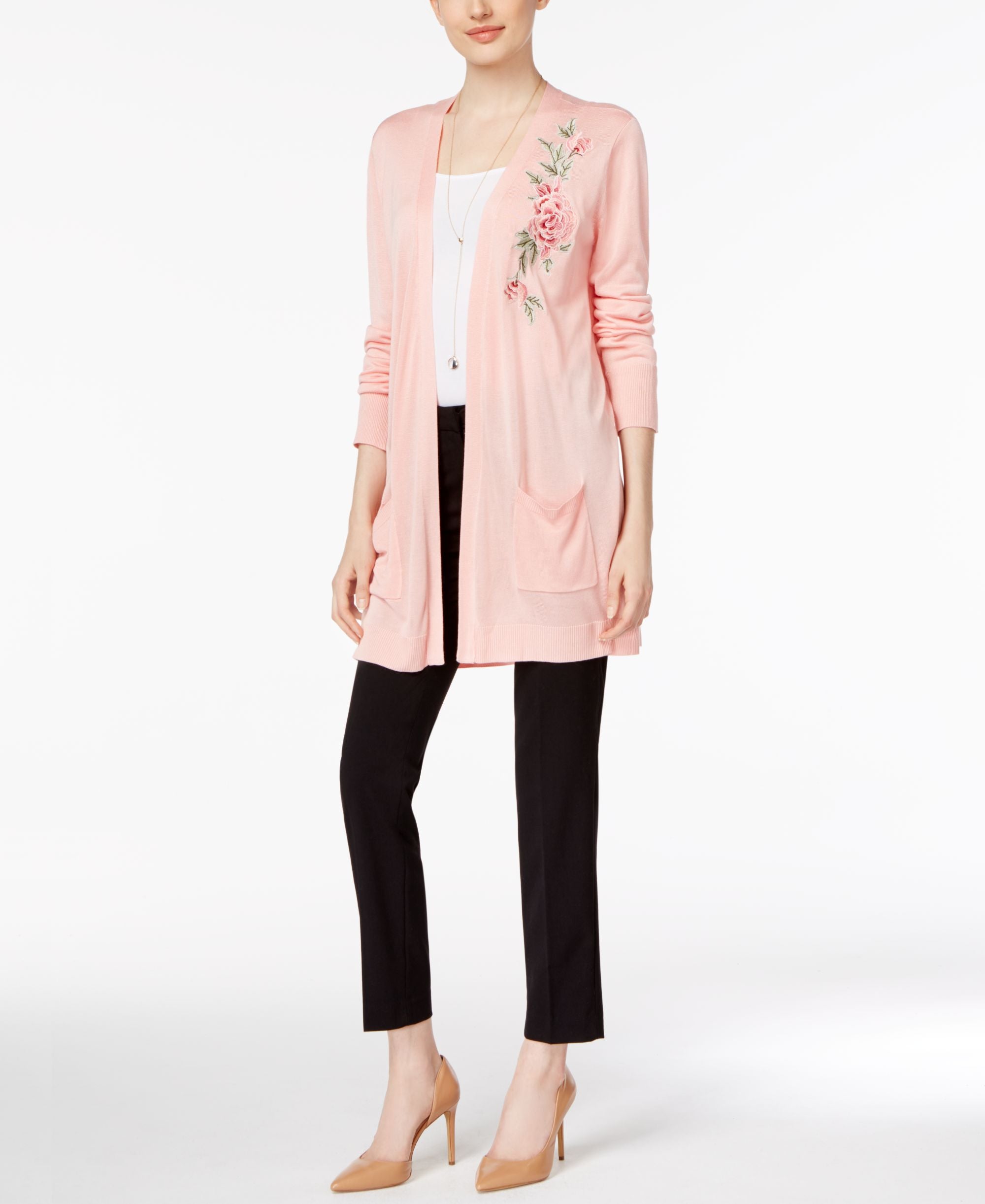 Joseph A Floral Embroidered Duster Cardigan