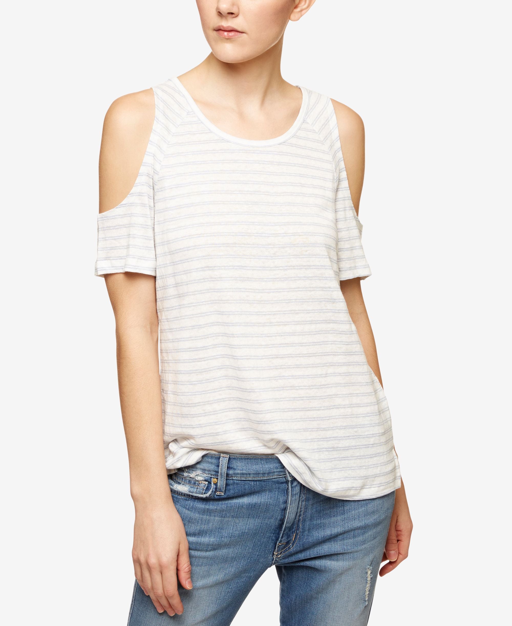Sanctuary Lou Linen Striped Cold Shoulder Top