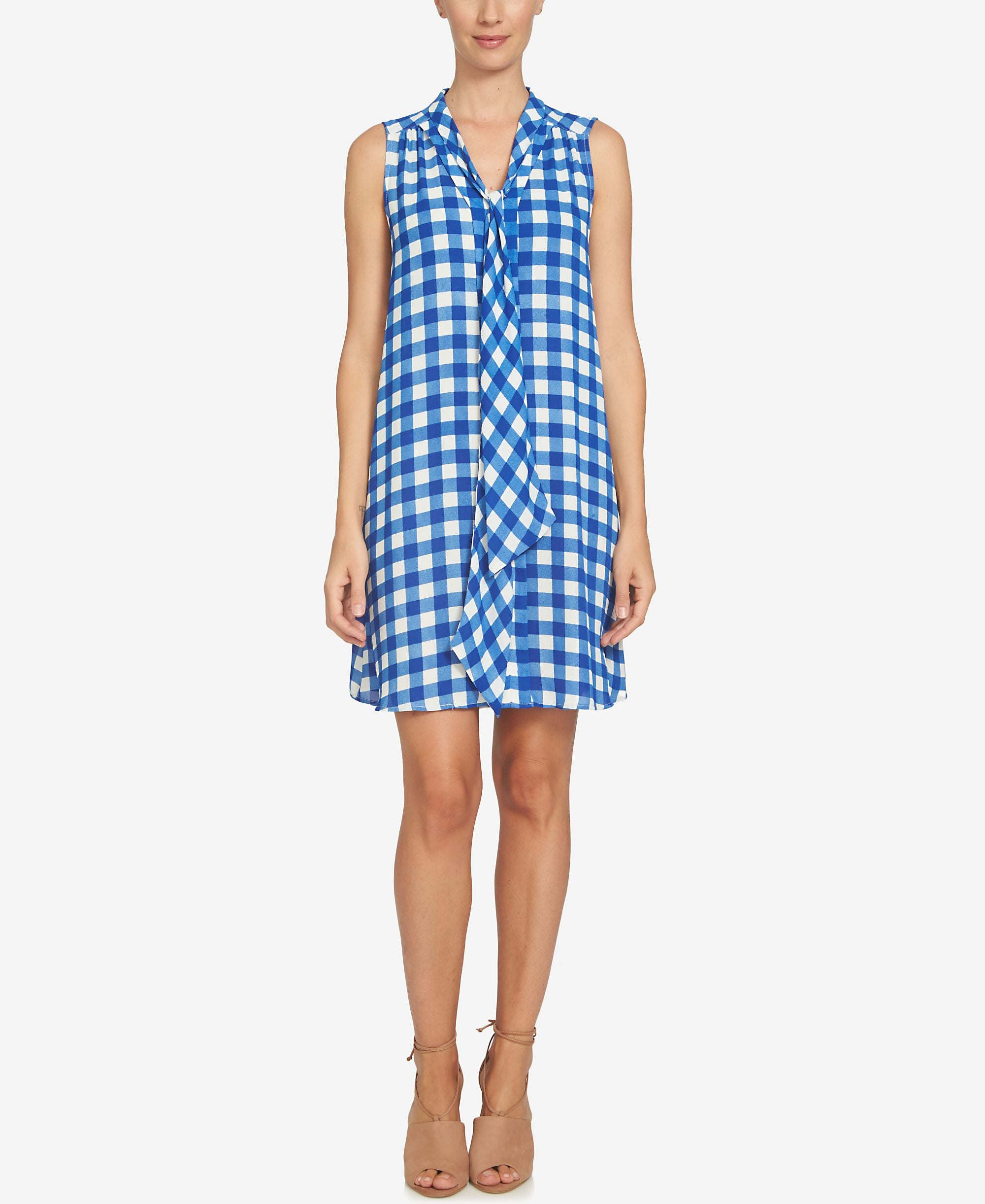 Cece Tie Neck Gingham Print Dress