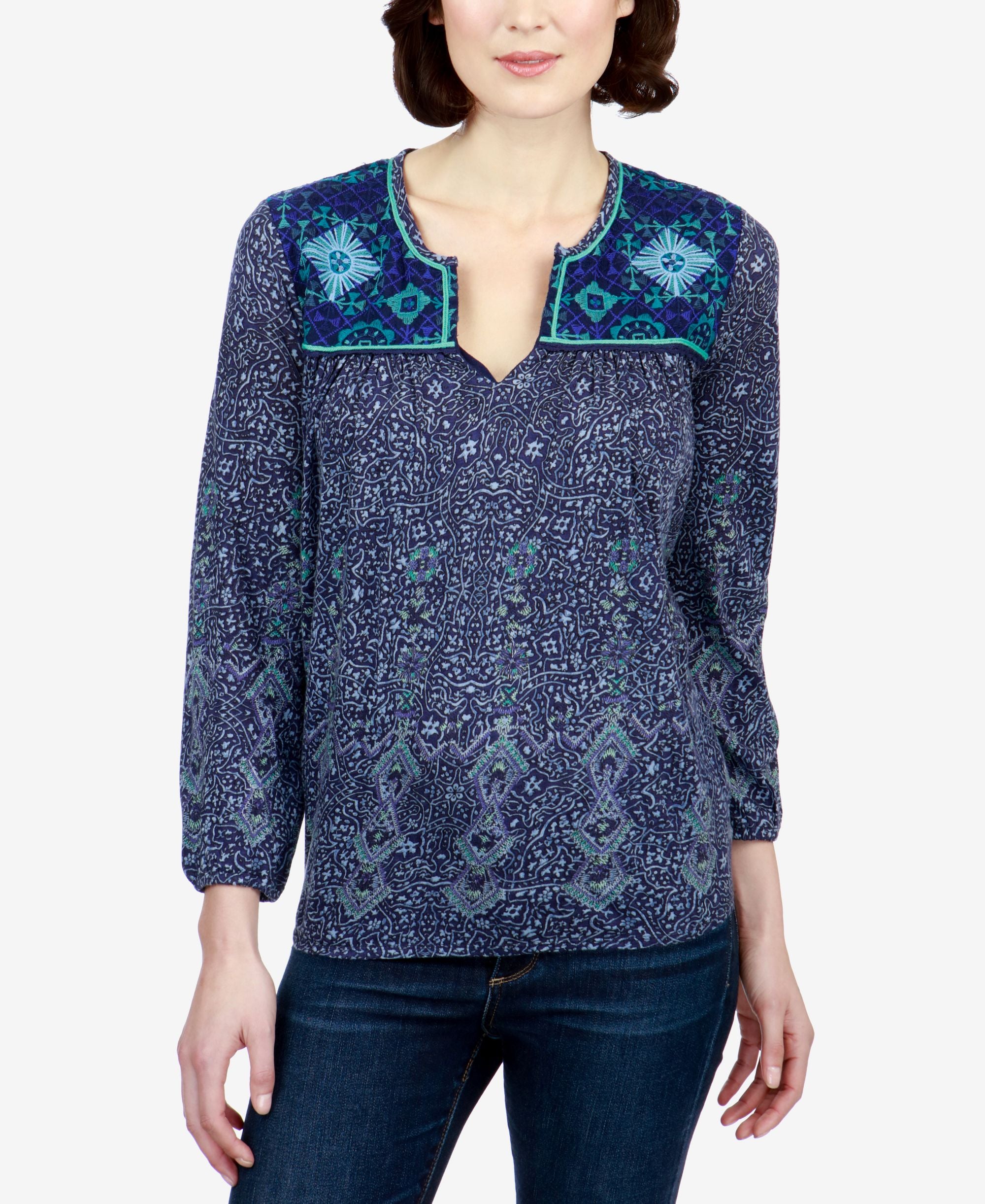 Lucky Brand Embroidered Peasant Top