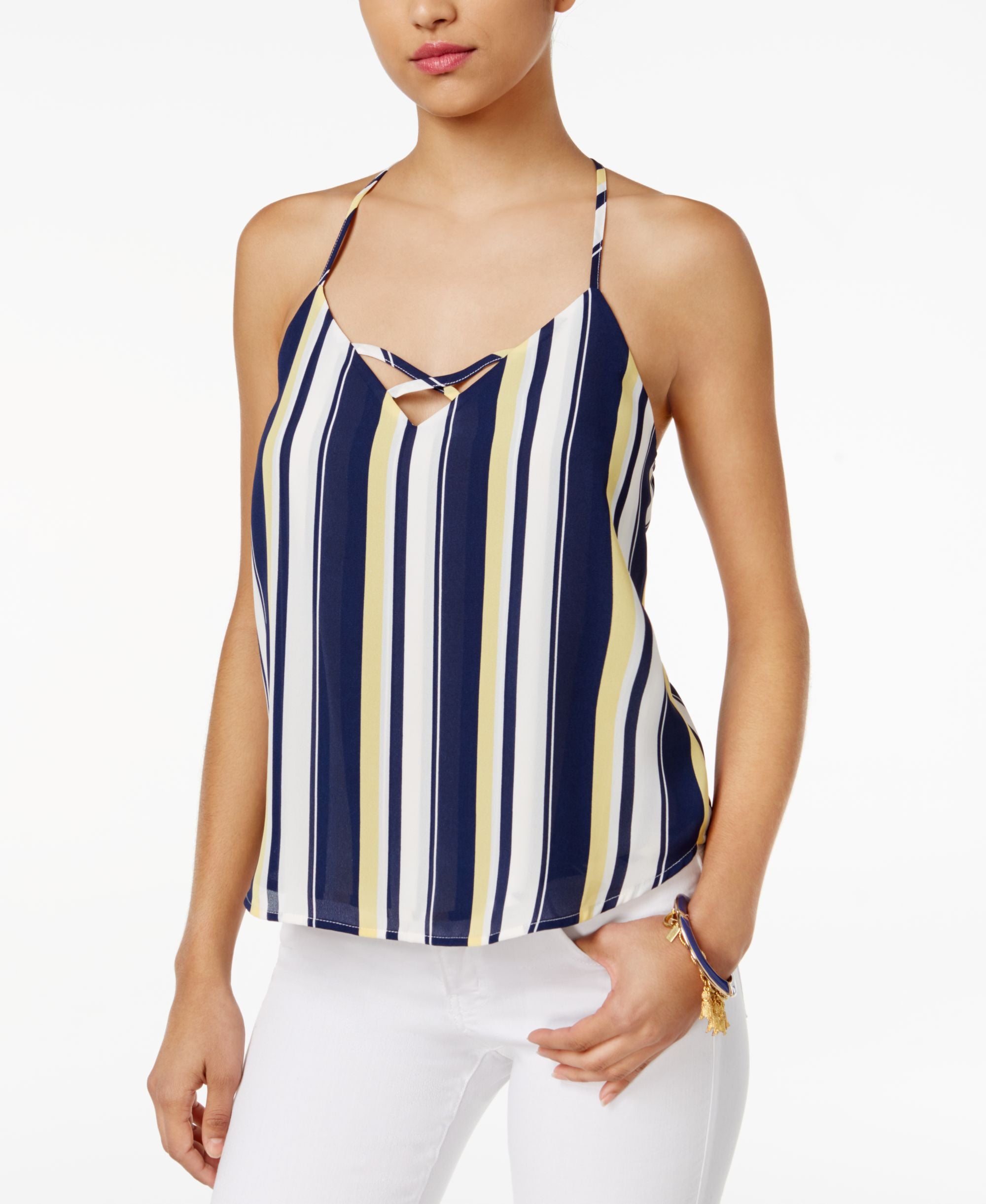 Lily Black Juniors Striped Strappy Back Camisole
