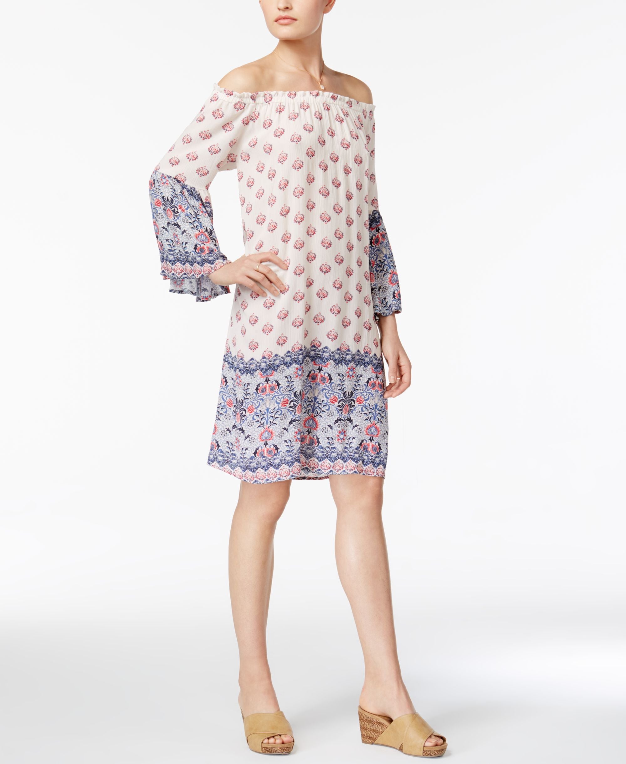 Style & Co Petite Printed Off The Shoulder Dress