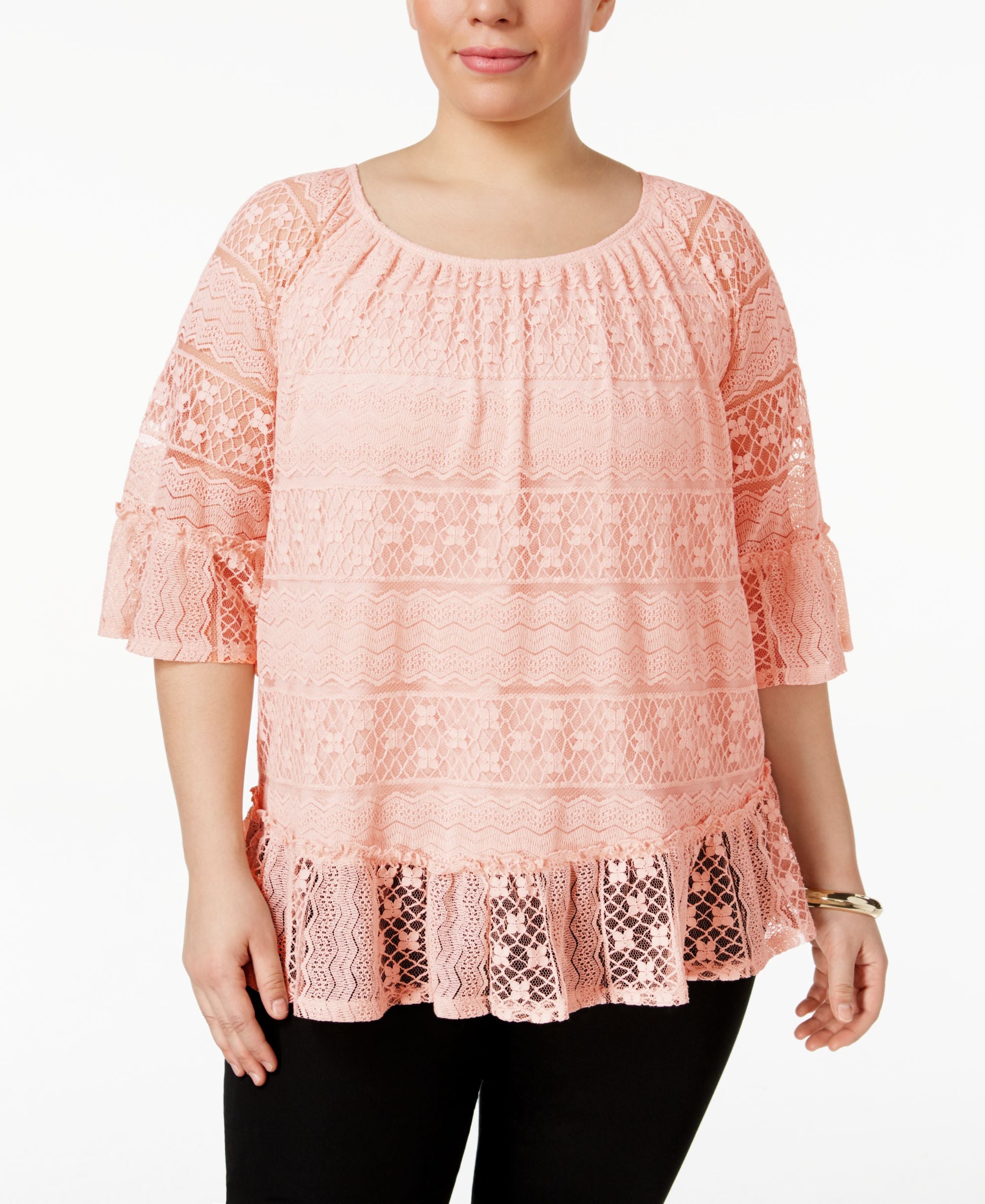Style & Co Plus Size Lace Overlay Top