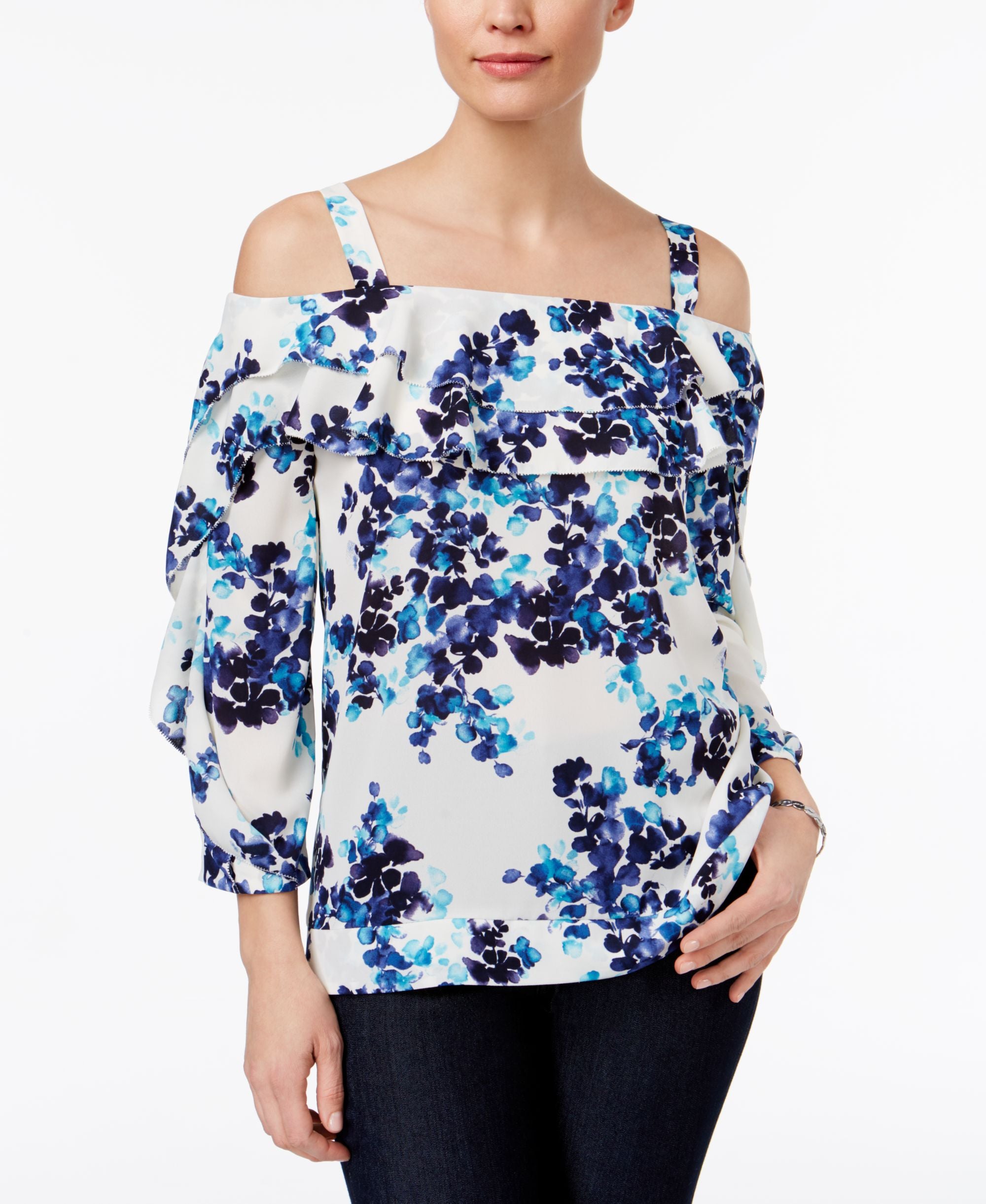 Nydj Ruffled Cold Shoulder Top