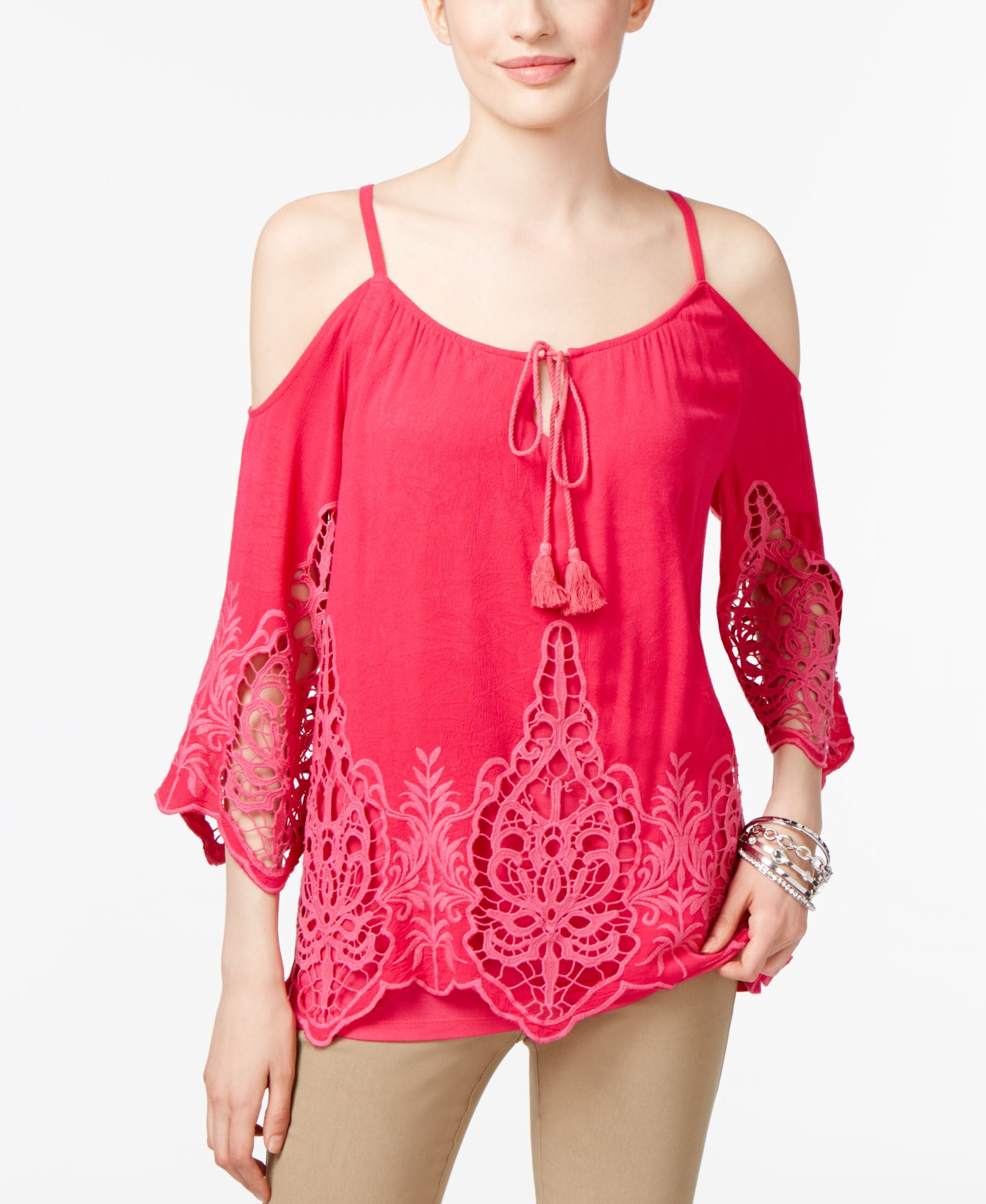 INC International Concepts Cold Shoulder Peasant Top