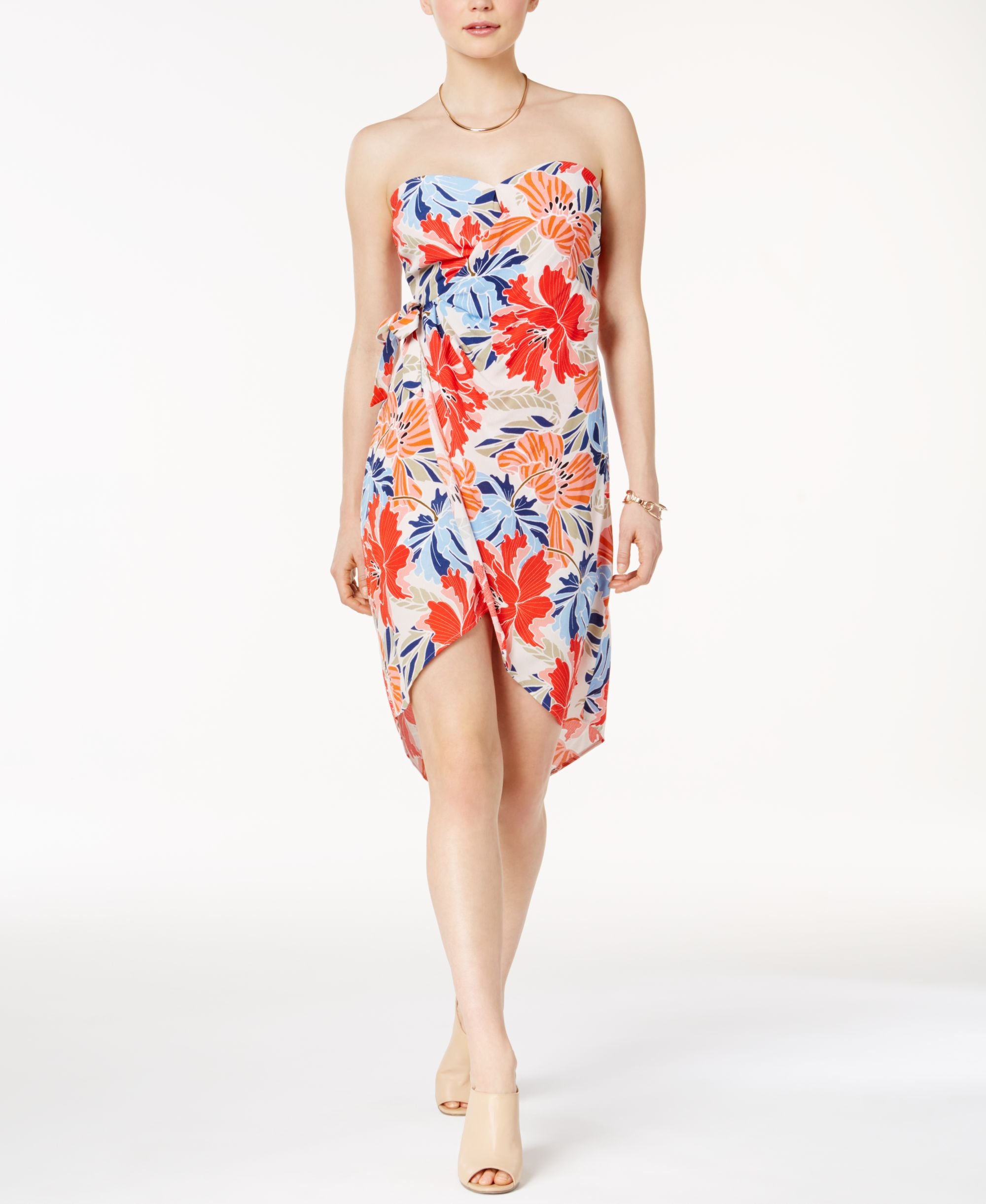 Astr Josefina Printed Strapless Dress