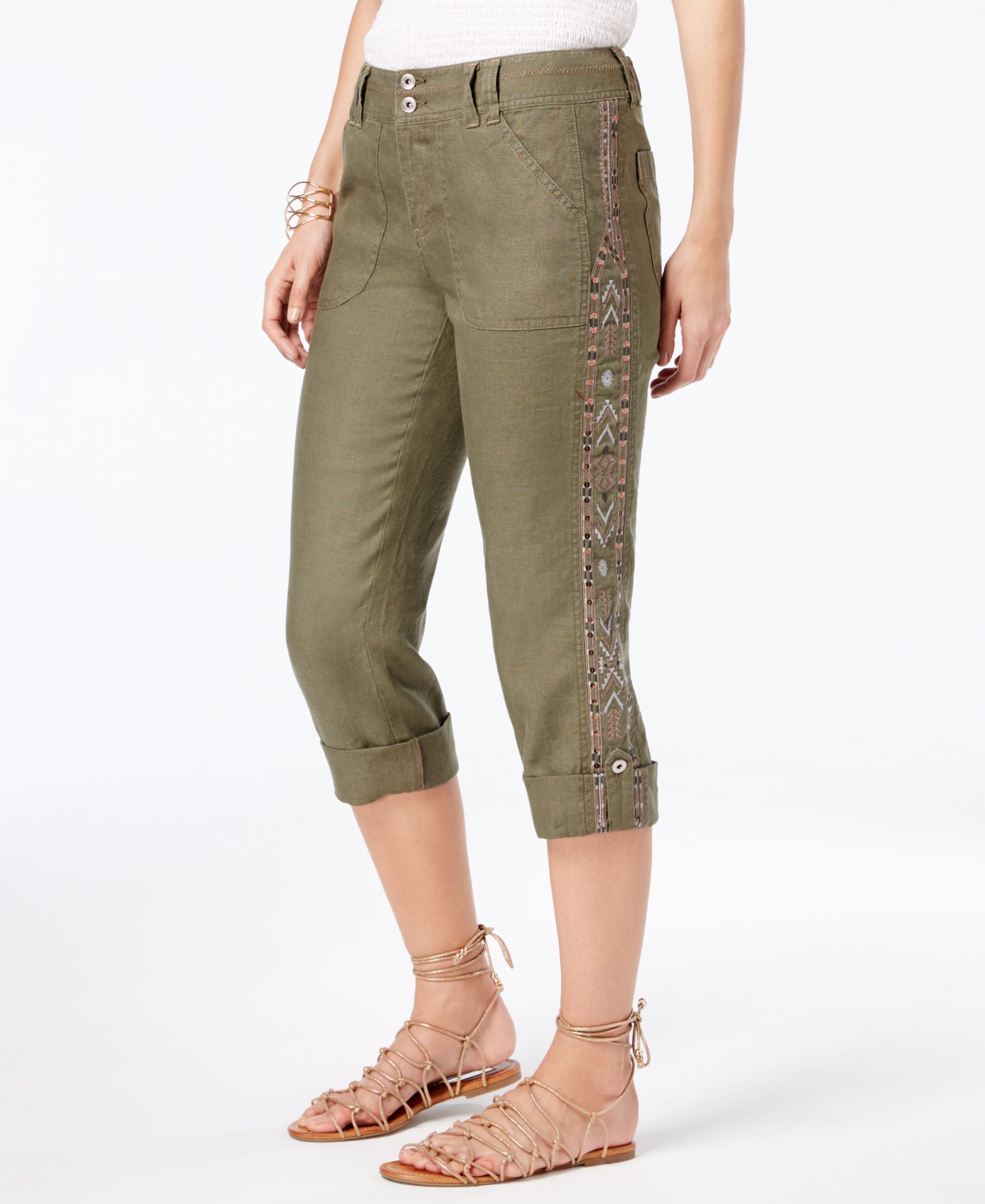 INC International Concepts Linen Embroidered Cargo Pants
