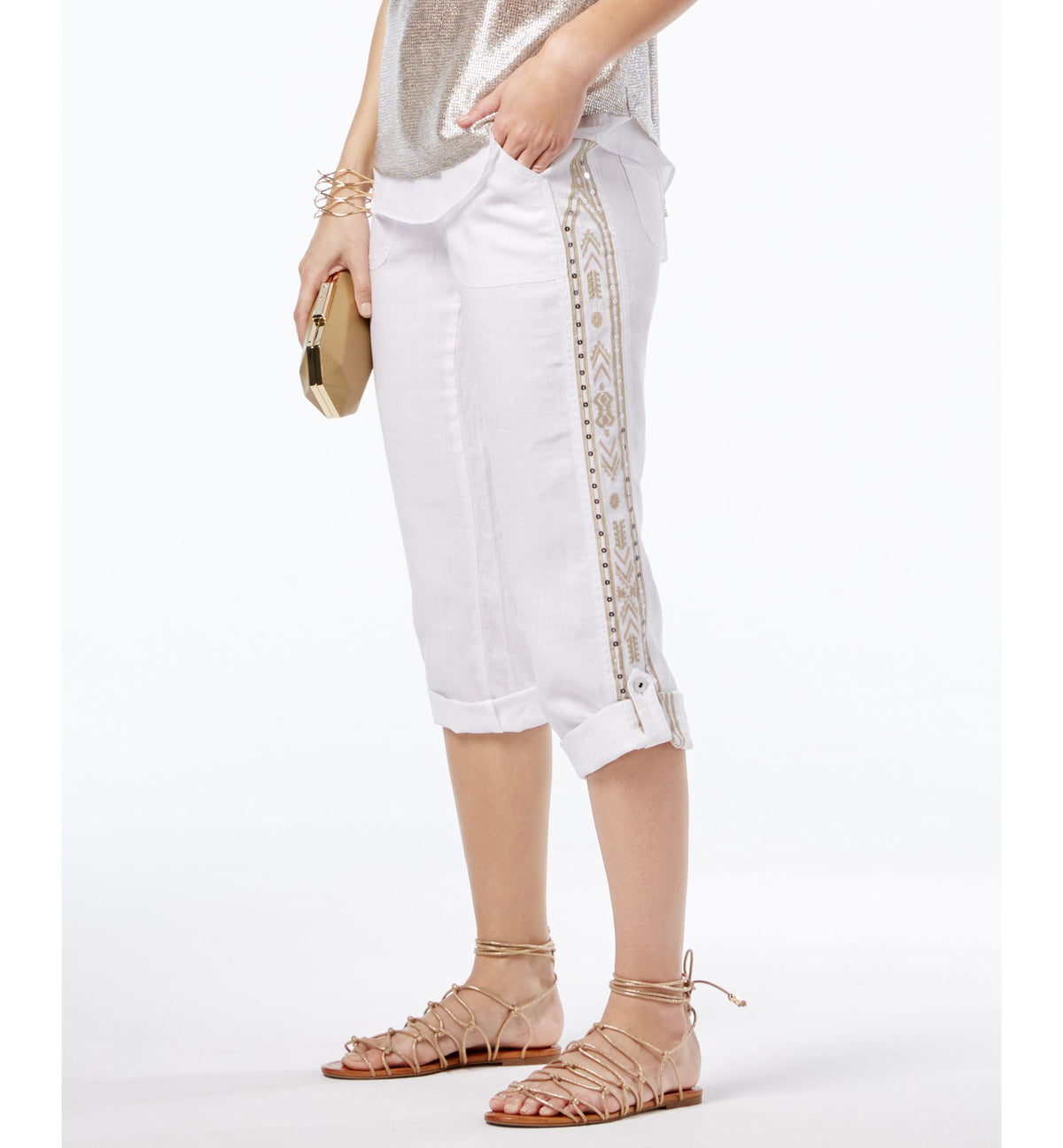 INC International Concepts Linen Embroidered Cargo Pants